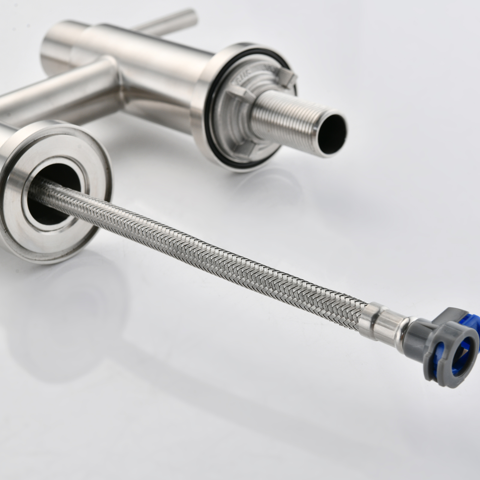 RV Kitchen Sink Faucet Brushed Gold Kitchen Faucet with Side Sprayer 3 Holes Double Handle 304 Stainless Steel 360 Swivel Rotation Faucet for Outdoor Farmhouse Camper Laundry RV Bar