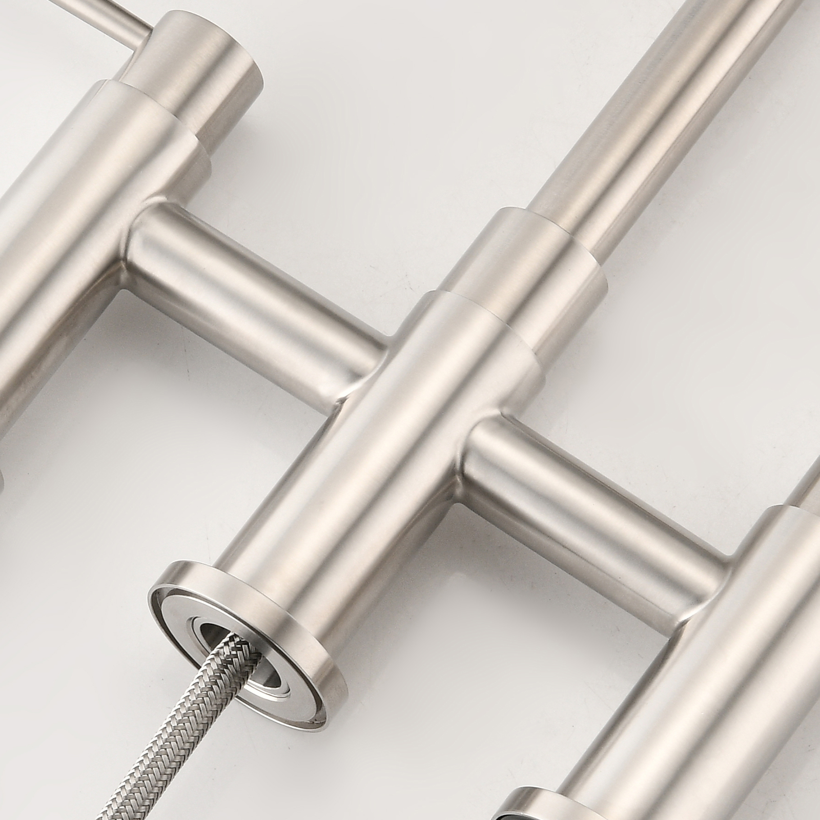 RV Kitchen Sink Faucet Brushed Gold Kitchen Faucet with Side Sprayer 3 Holes Double Handle 304 Stainless Steel 360 Swivel Rotation Faucet for Outdoor Farmhouse Camper Laundry RV Bar