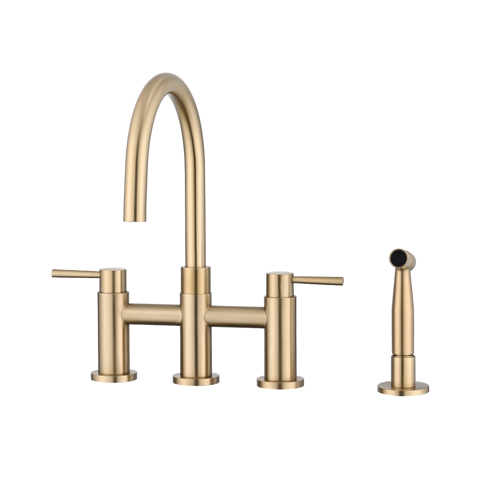 RV Kitchen Sink Faucet Brushed Gold Kitchen Faucet with Side Sprayer 3 Holes Double Handle 304 Stainless Steel 360 Swivel Rotation Faucet for Outdoor Farmhouse Camper Laundry RV Bar
