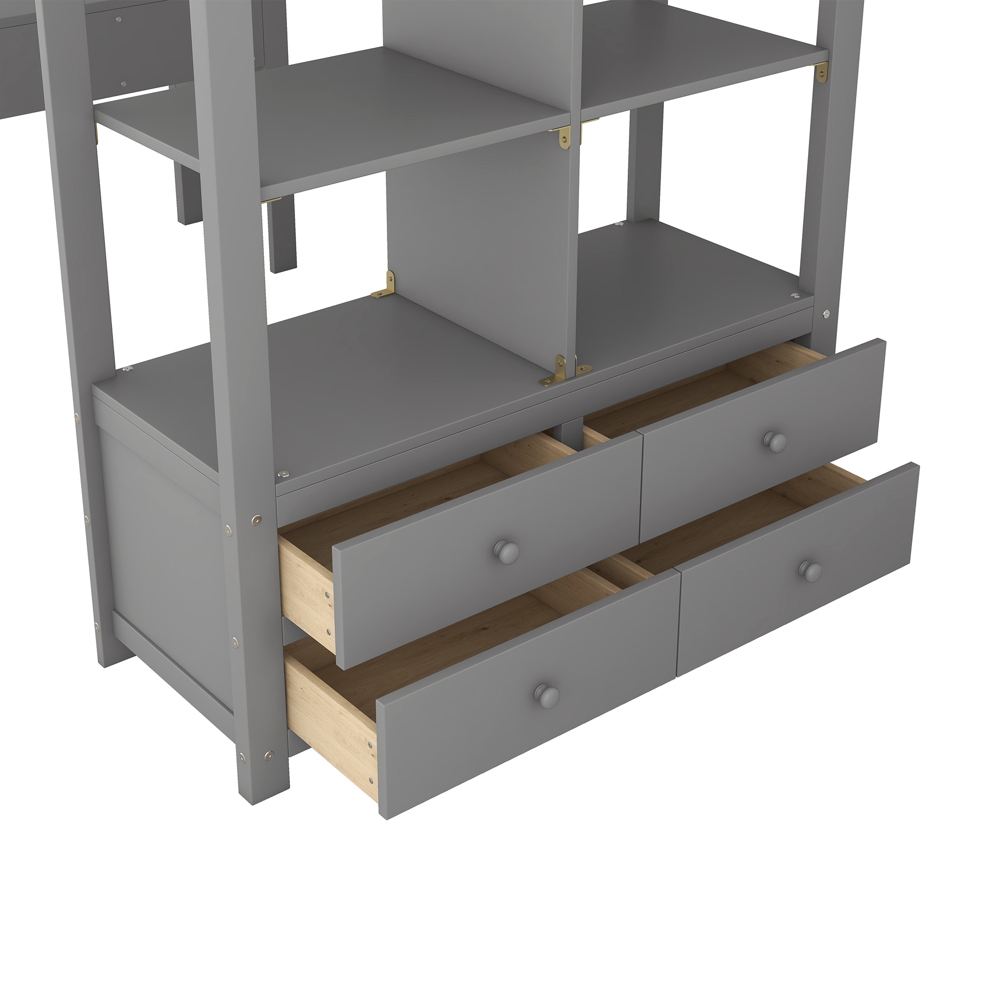 Twin Size Loft Bed with Built-in Desk with Two Drawers, and Storage Shelves and Drawers,White/Gray
