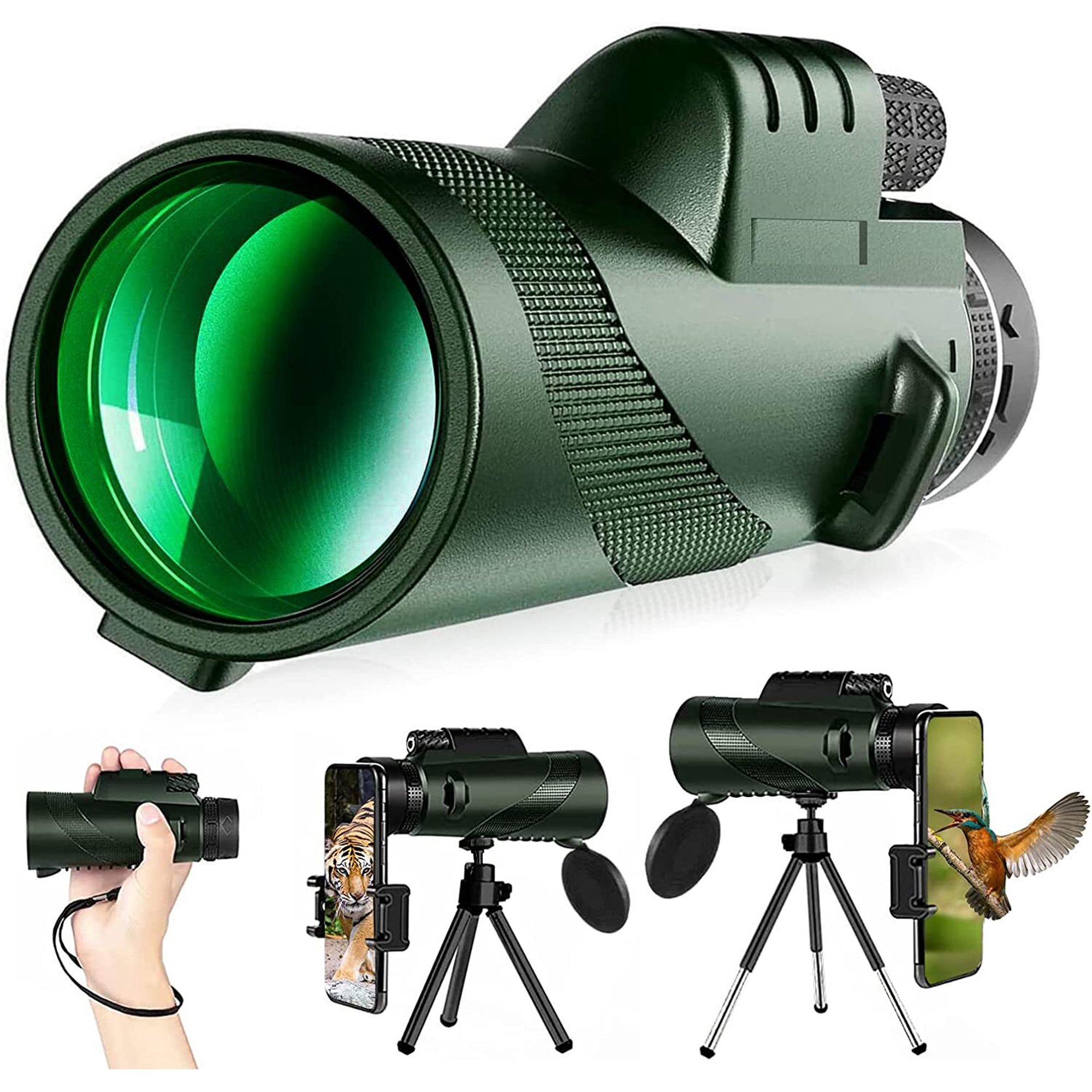 Outdoor 40x Magnification Monocular Waterproof Telescope Green
