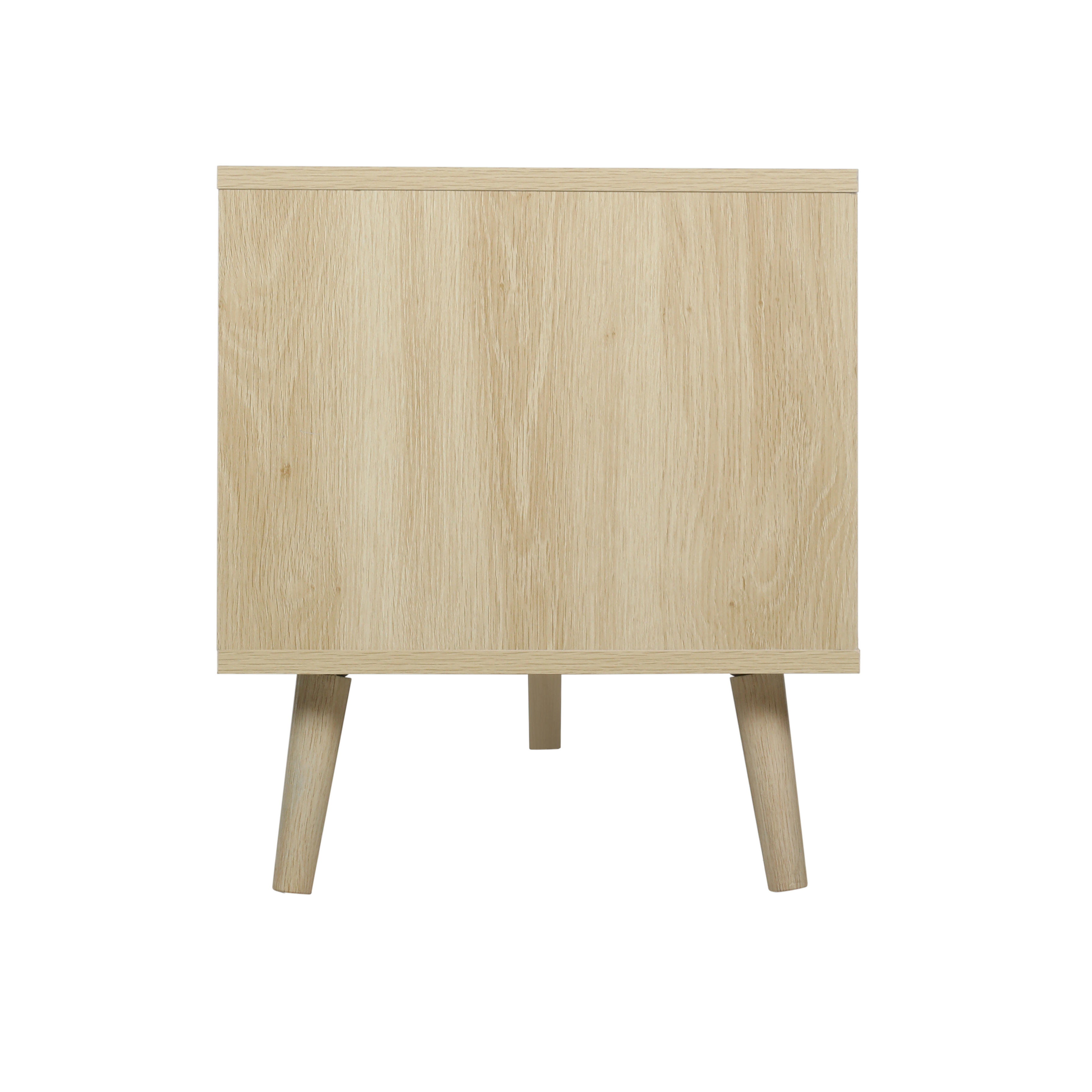 Rattan TV Stand with Solid Wood Feet, TV Console Table for Living Room, Natural 