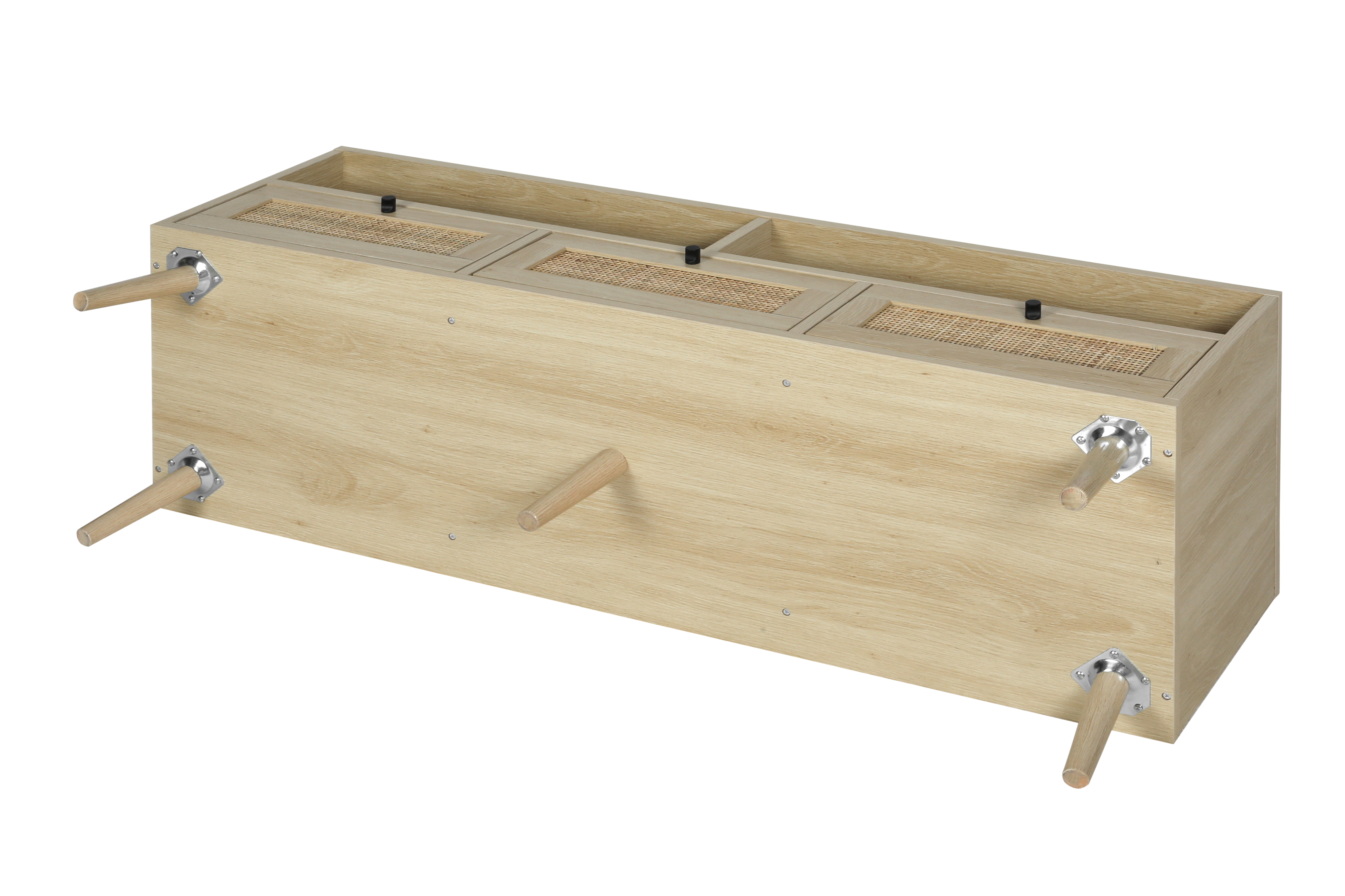 Rattan TV Stand with Solid Wood Feet, TV Console Table for Living Room, Natural 