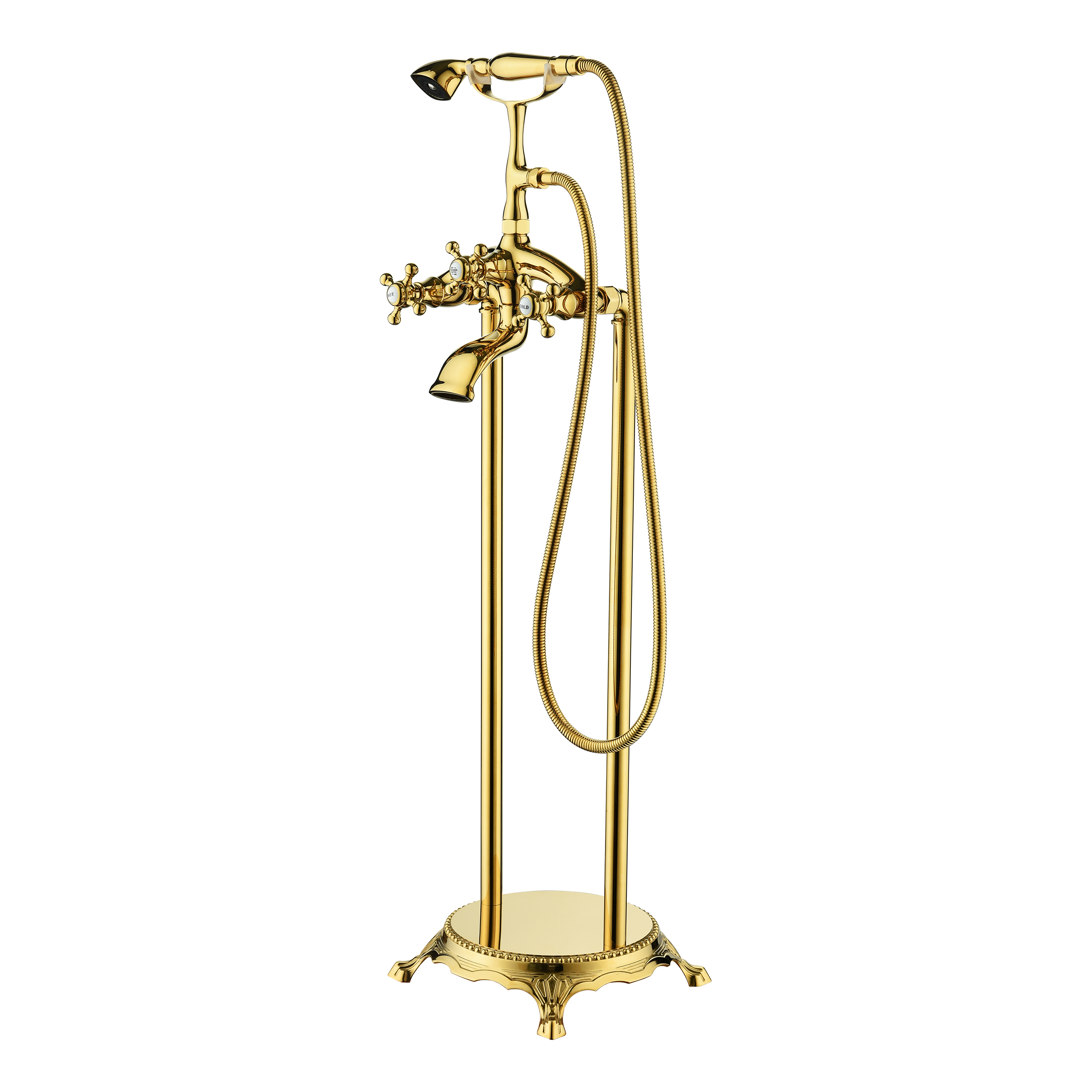 American style luxury multifunction 2 spouts with hand shower Double Handle Floor Mounted Clawfoot Freestanding Faucet Tub Faucet,Golden