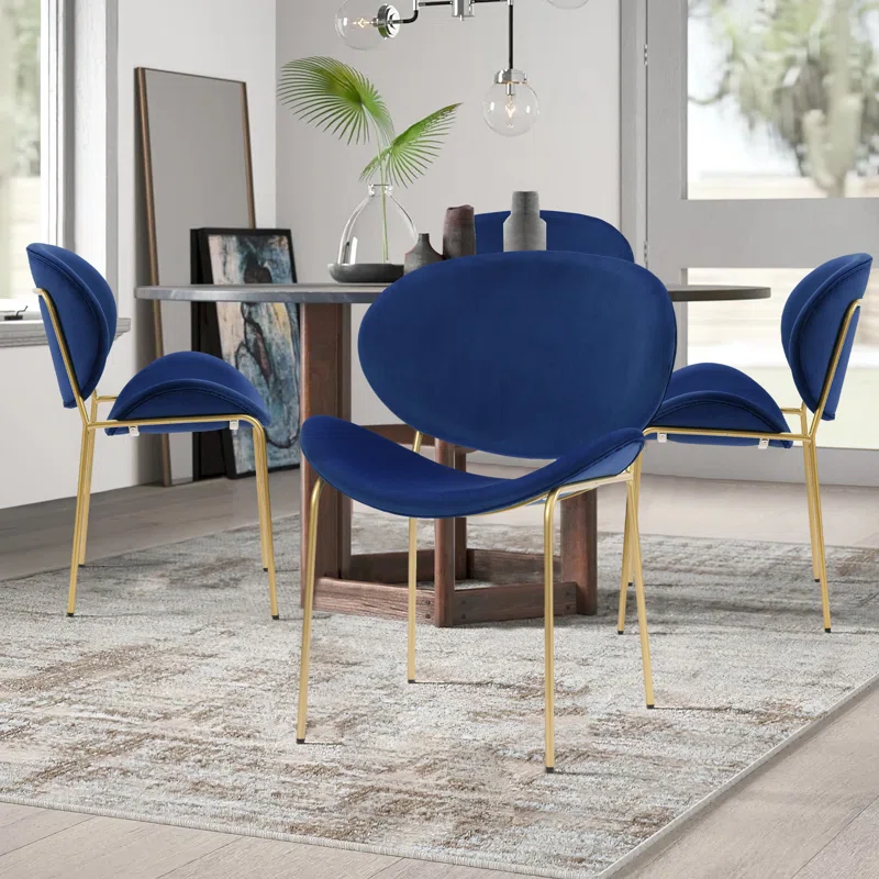 (Set of 2) 24" Wide Modern Velvet Side Dining Chair with Golden Legs