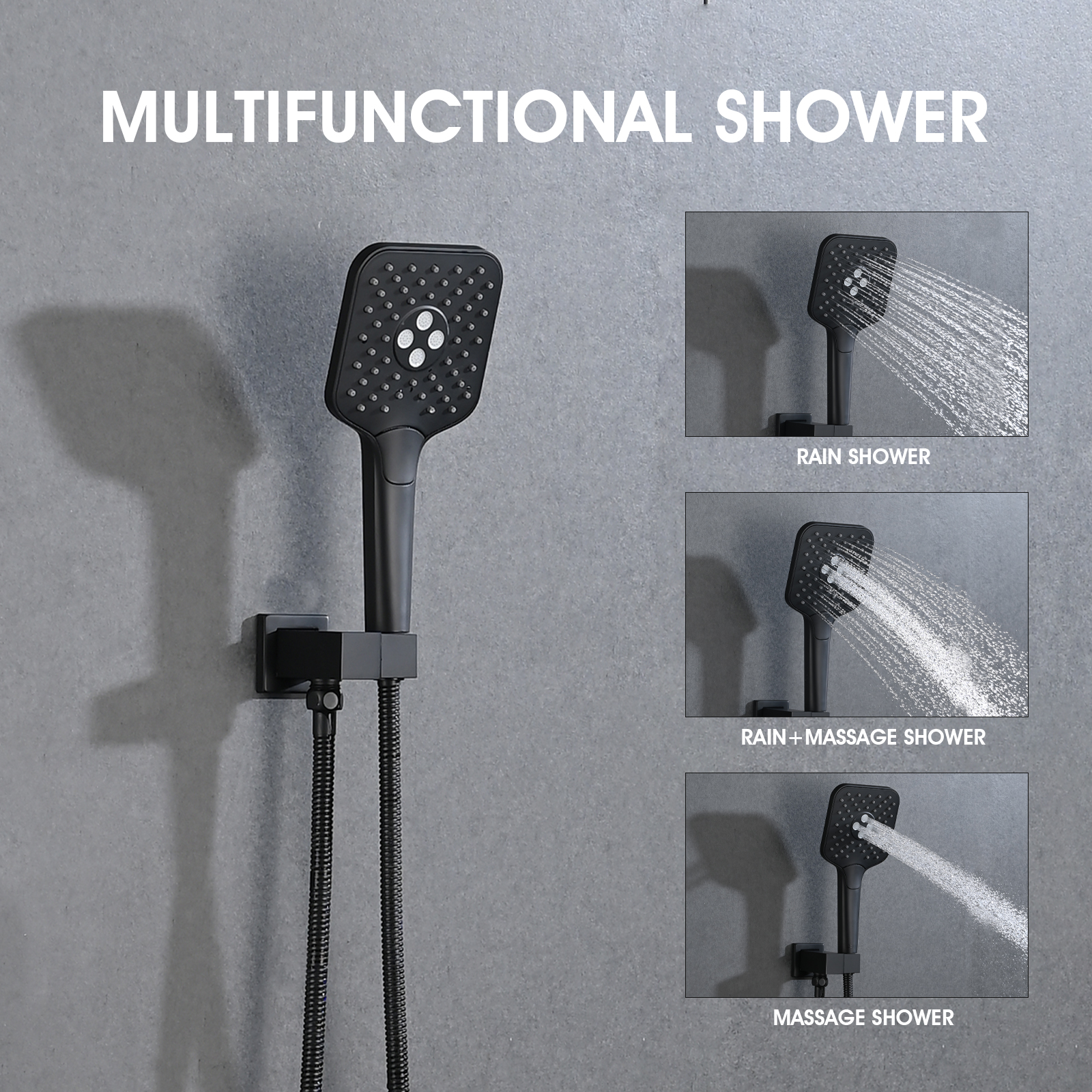 Matte Black Shower Faucet System Bathroom Rainfall Head Combo with