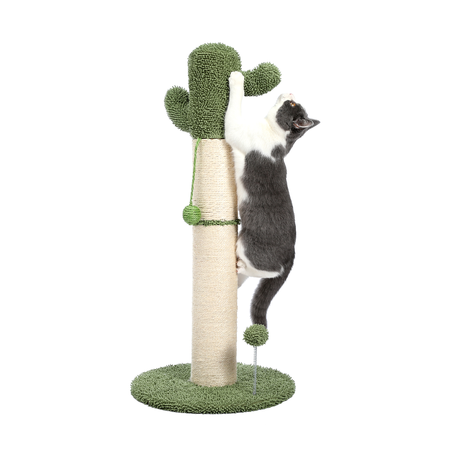 Large Cactus Cat Scratching Post with Natural Sisal Ropes, Cat Scratcher for Cats and Kittens White