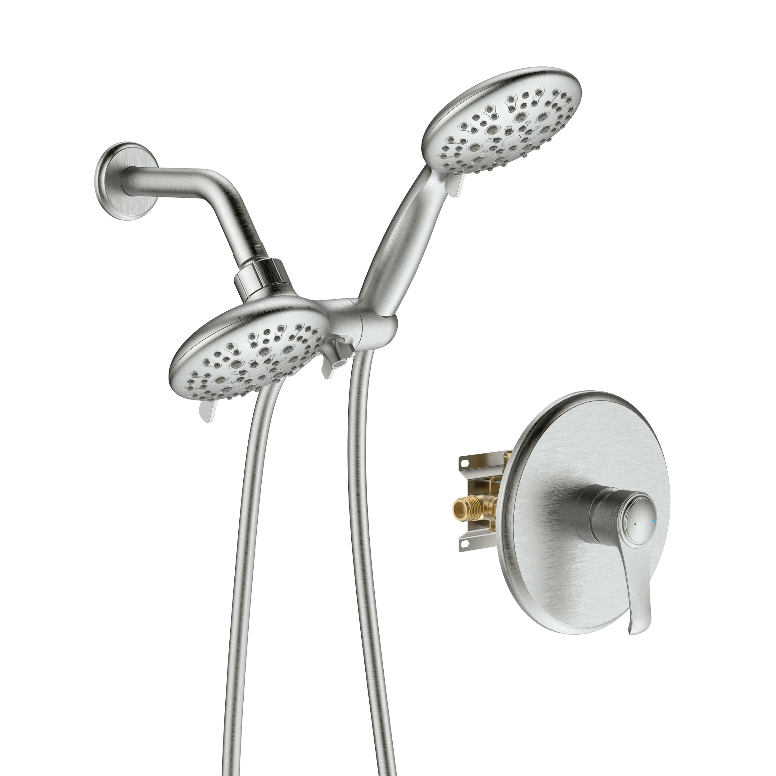 Large Amount of water Multi Function Dual Shower Head - Shower System with 4." Rain Showerhead, 6-Function Hand Shower, Brushed Nickel