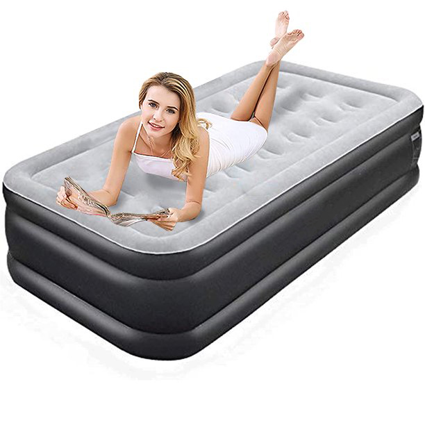 Air Mattress 18" Double-High Airbed with Built-in Pump Twin Black