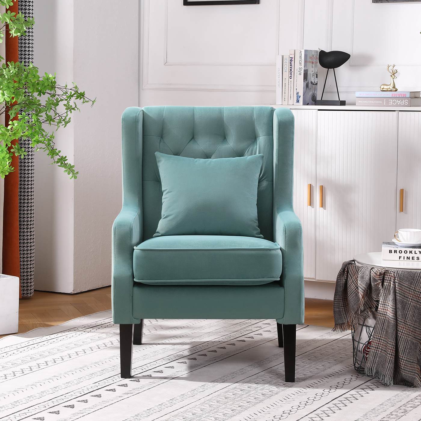 Vanbow.Modern chair with backrest, Bedroom, Living room, Reading chair(Seaweed Green)