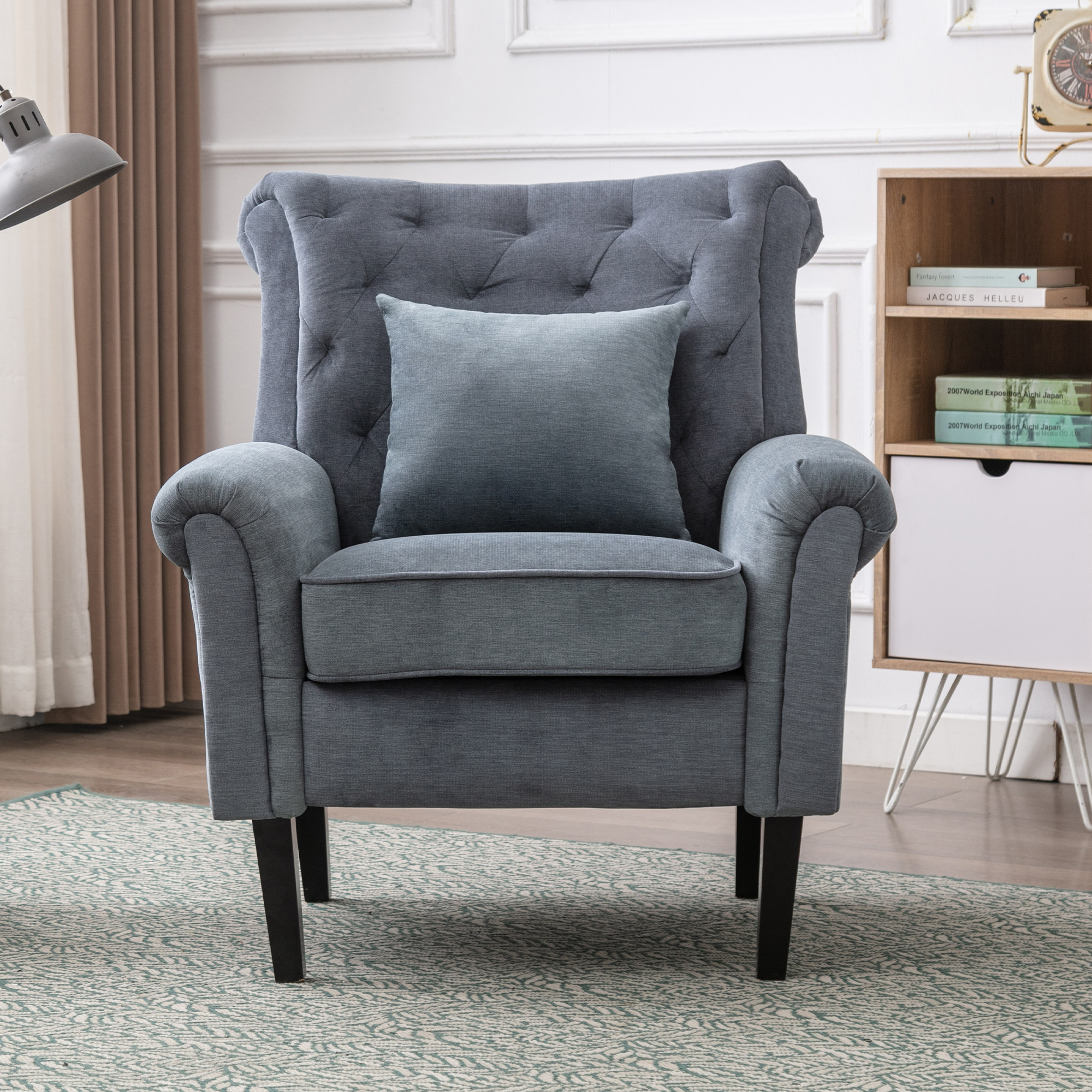 Vanbow.High elastic shaped Modern chair with backrest, Bedroom, Living room, Reading chair (blue)
