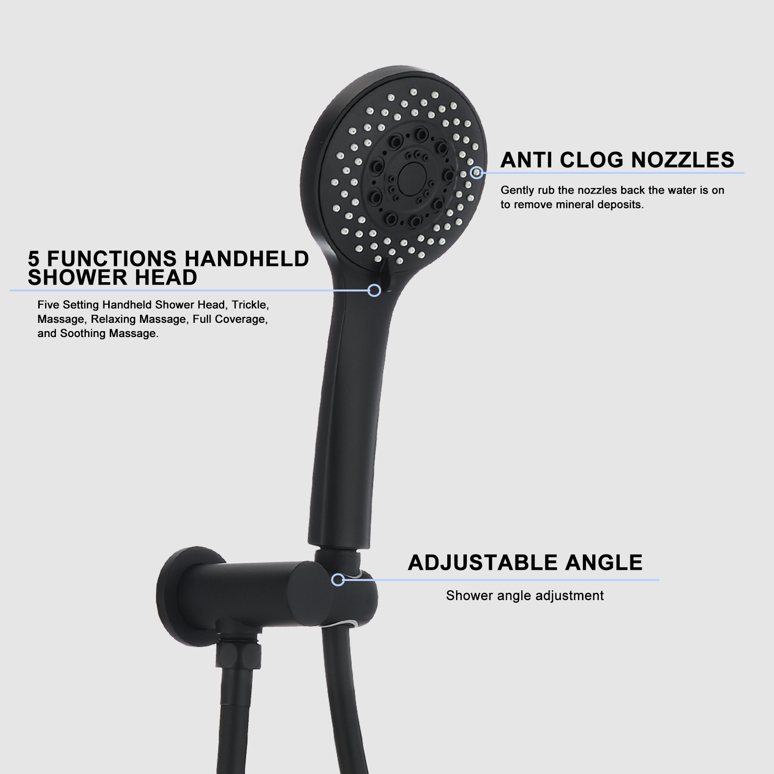 Round Shower System Wall Mounted Rain Mixer Combo Set Matte Black