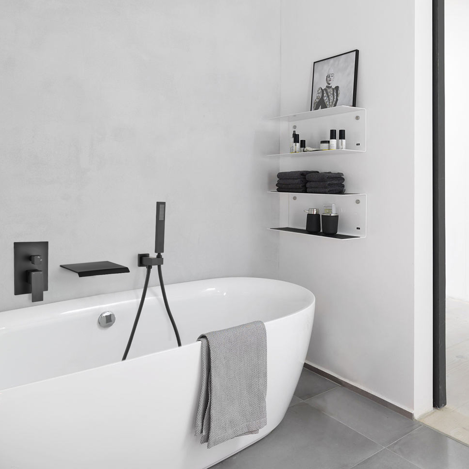 Modern Style matte black Wall Mount Tub Filler Bathroom Bathtub Faucet Shower Set