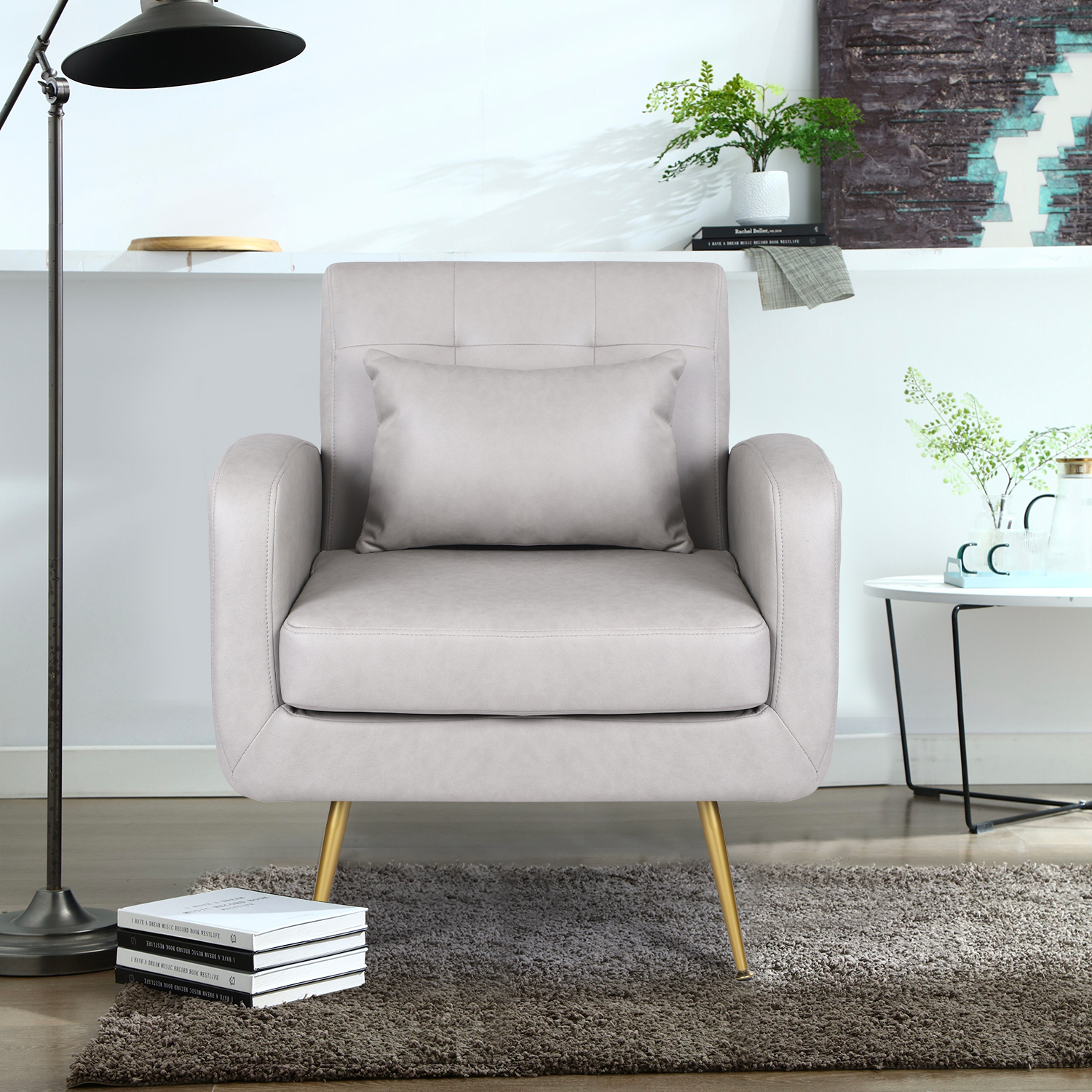 Vanbow.Technology cloth Simple and Fashionable Metal Foot  single back Chair, Suitable for Bedroom, Living room and Office(Light grey+Technology cloth)