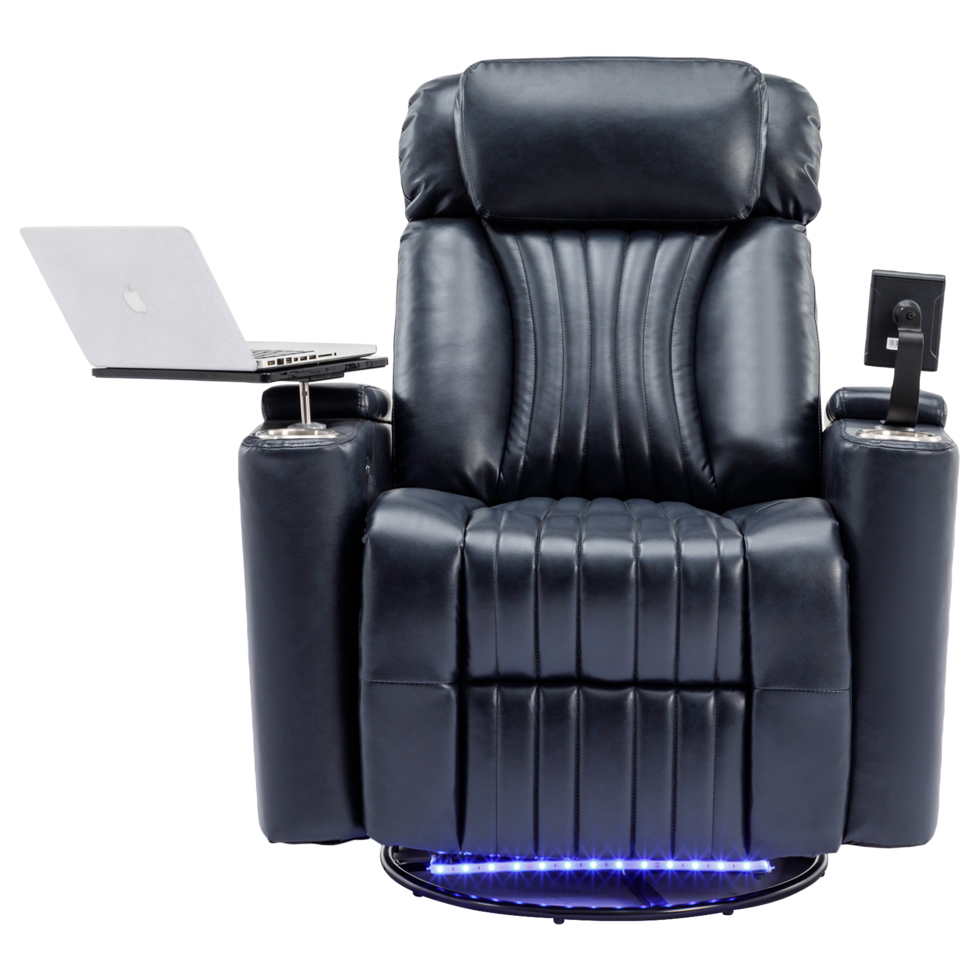 Home Theater Seating With Hidden Arm Storage,Power Recline with LED Light Strip, Cup Holder,360° Swivel Tray Table,and Cell Phone Holder,Soft Living Room Chair,Blue