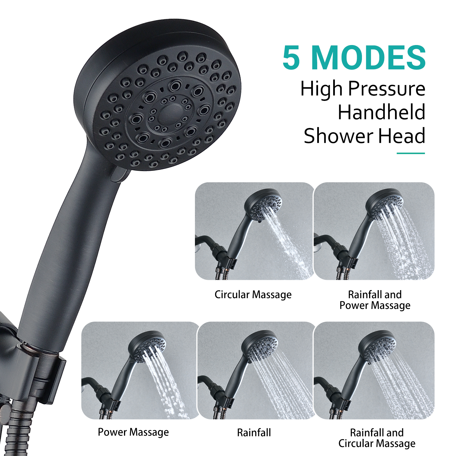 High Pressure Handheld Shower Head with 5 Modes