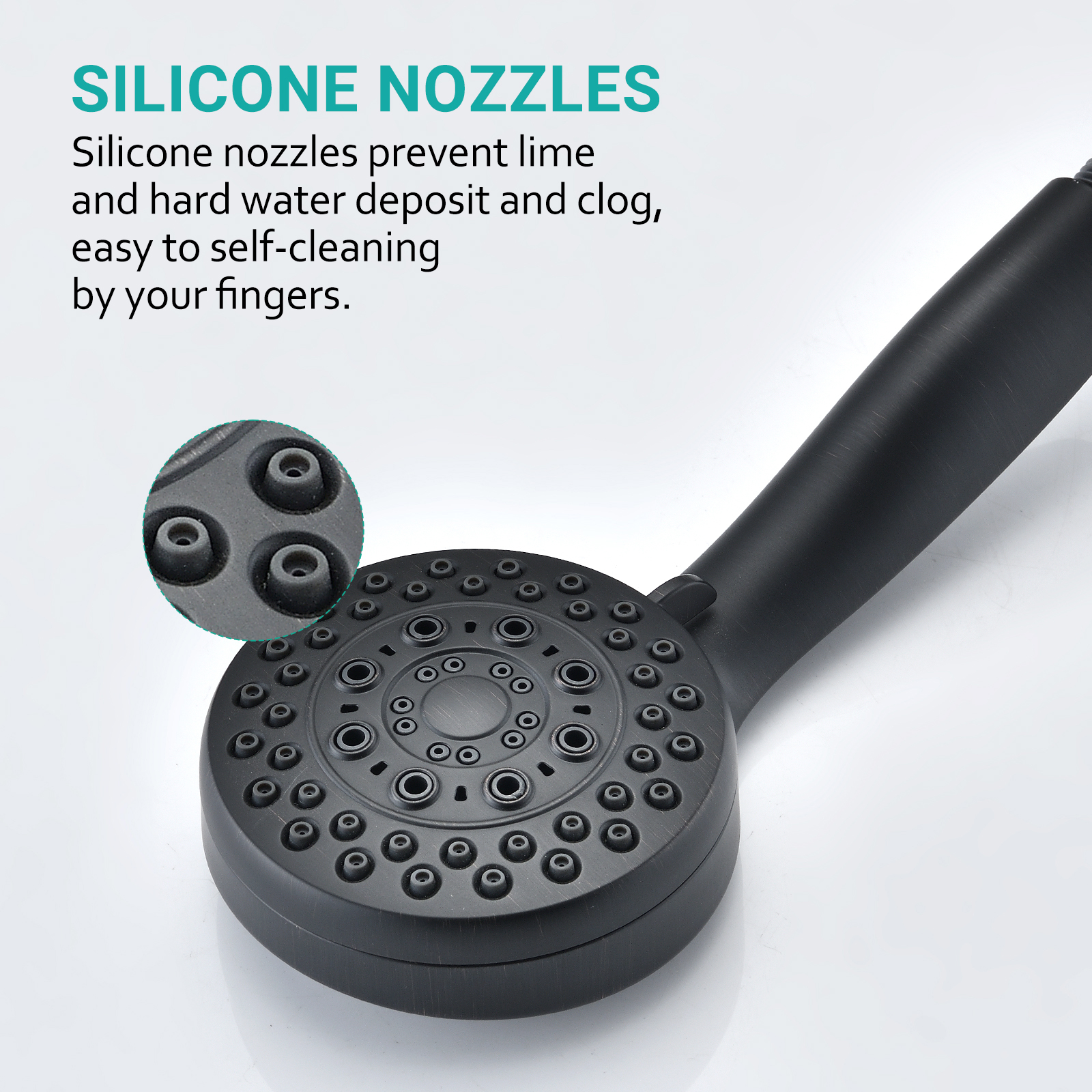 Handheld Shower Head with Silicone Nozzles