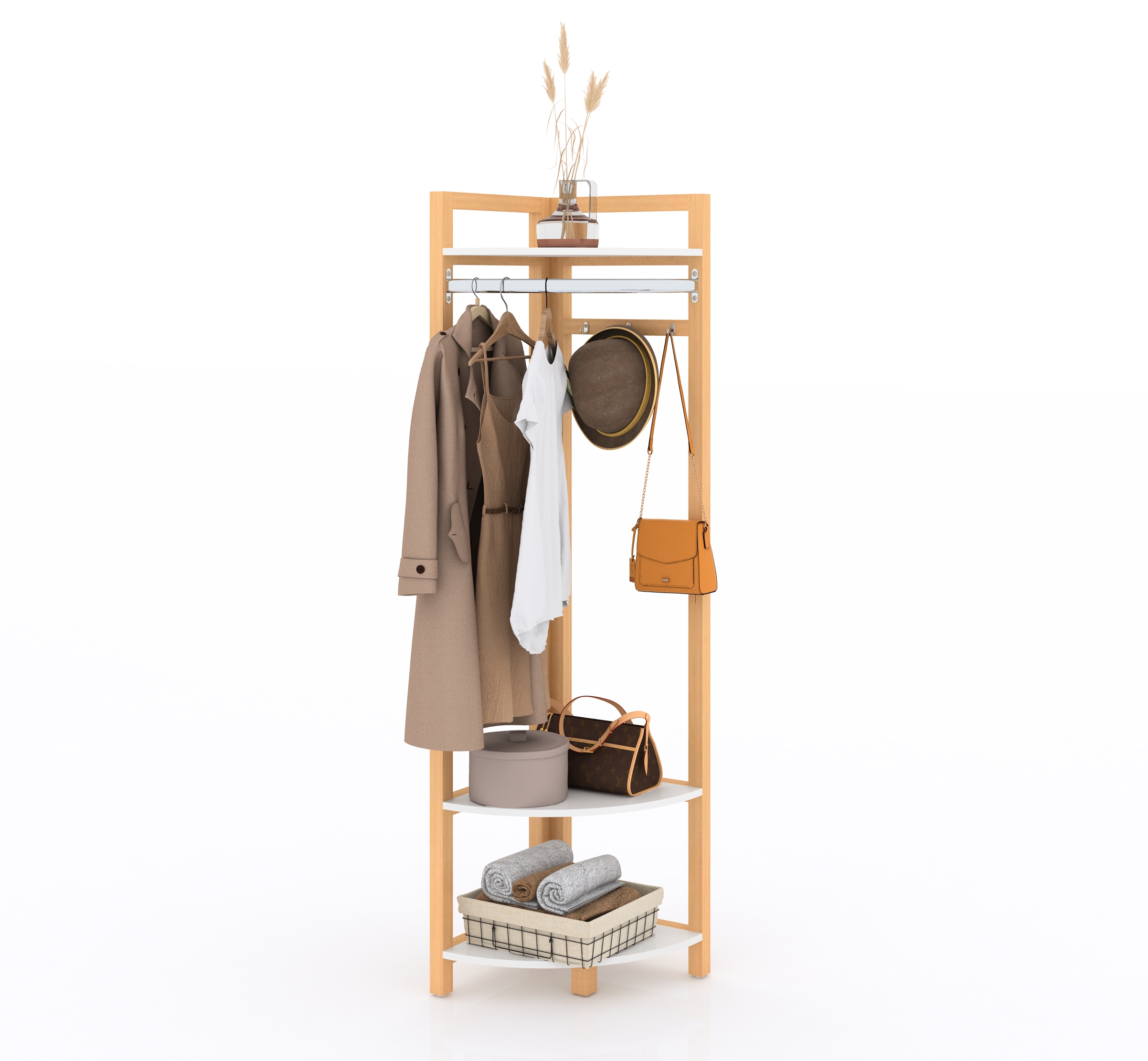 Wood Corner Floor Shelf,Coat Rack Corner Stand Storage Display Rack for Living Room,Corner Multi-Layer Storage Rack Corner Hanger