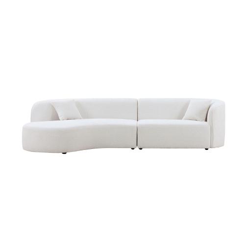 Luxury Modern Style Living Room Upholstery Curved Sofa with Chaise 2-Piece Set, Left Hand Facing Sectional, Boucle Couch, White