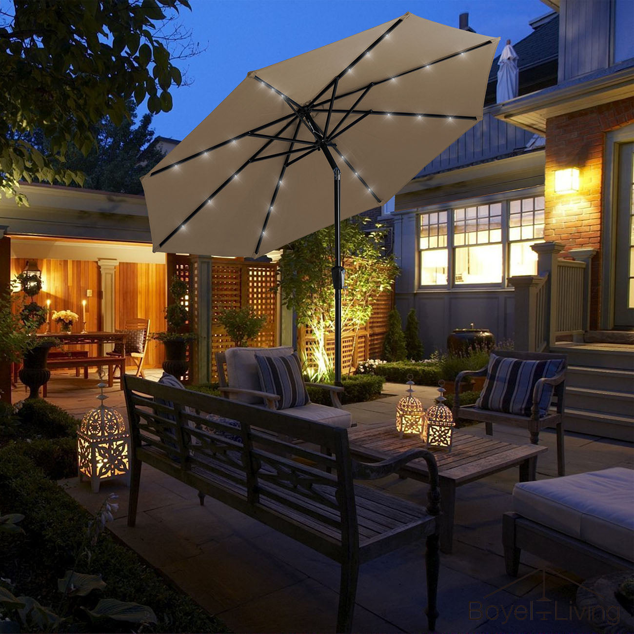 Boyel Living 9-ft Patio Umbrella with LED Lights (Sand)-Boyel Living