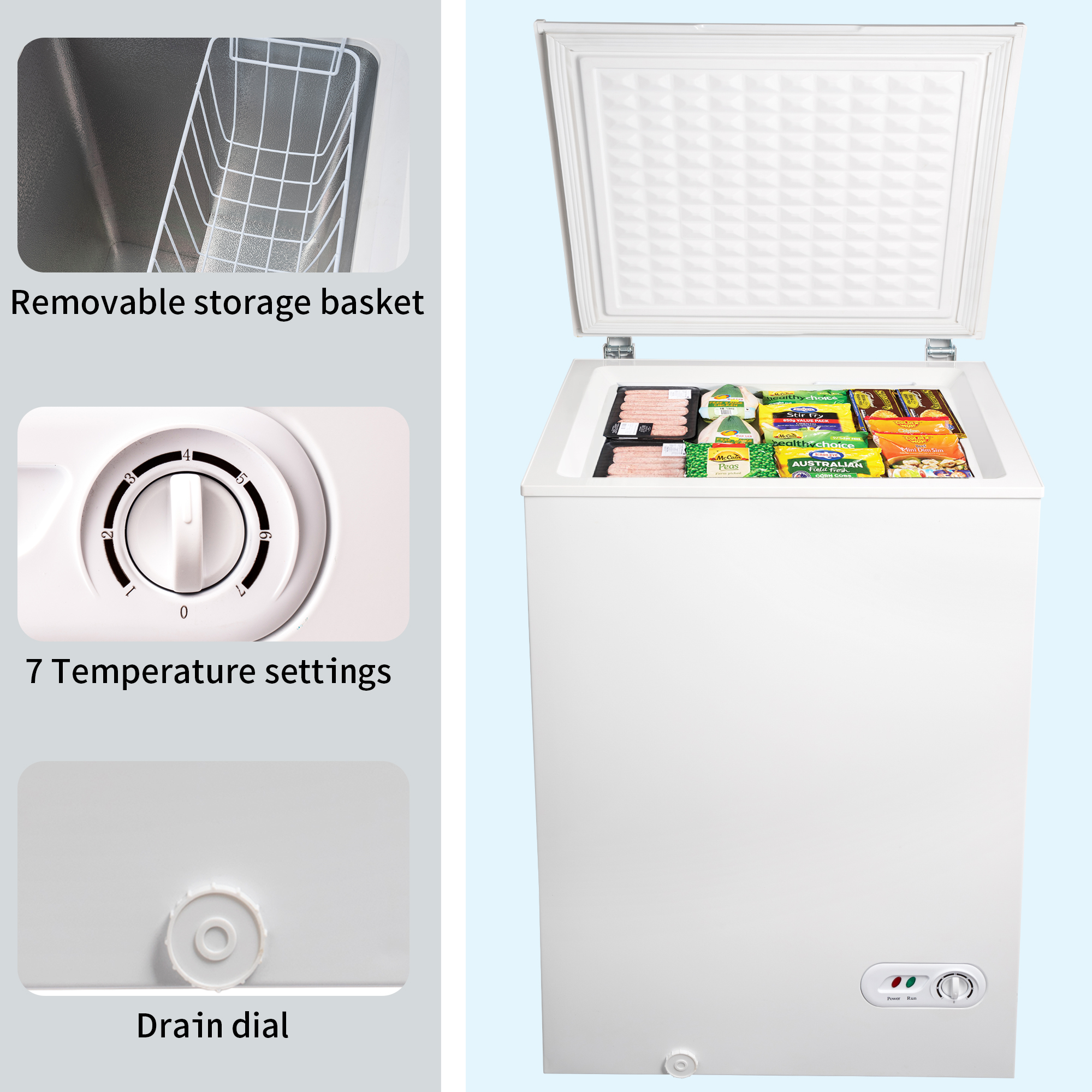 3.5 cu.ft Chest Freezer Removable Storage Basket, Top Open Door Freezing  Machin