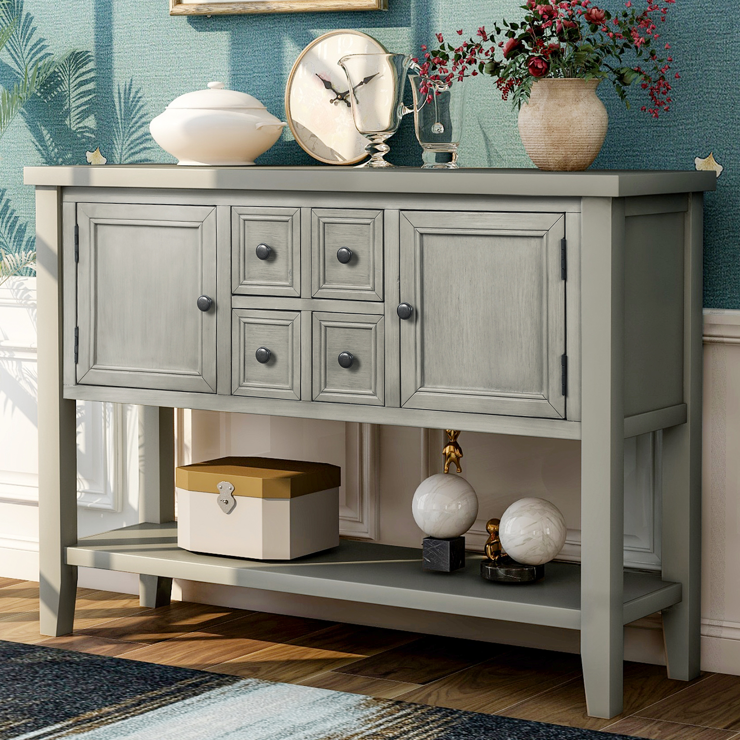 Cambridge Series Buffet Sideboard Console Table with Bottom Shelf (Antique Gray)-Boyel Living