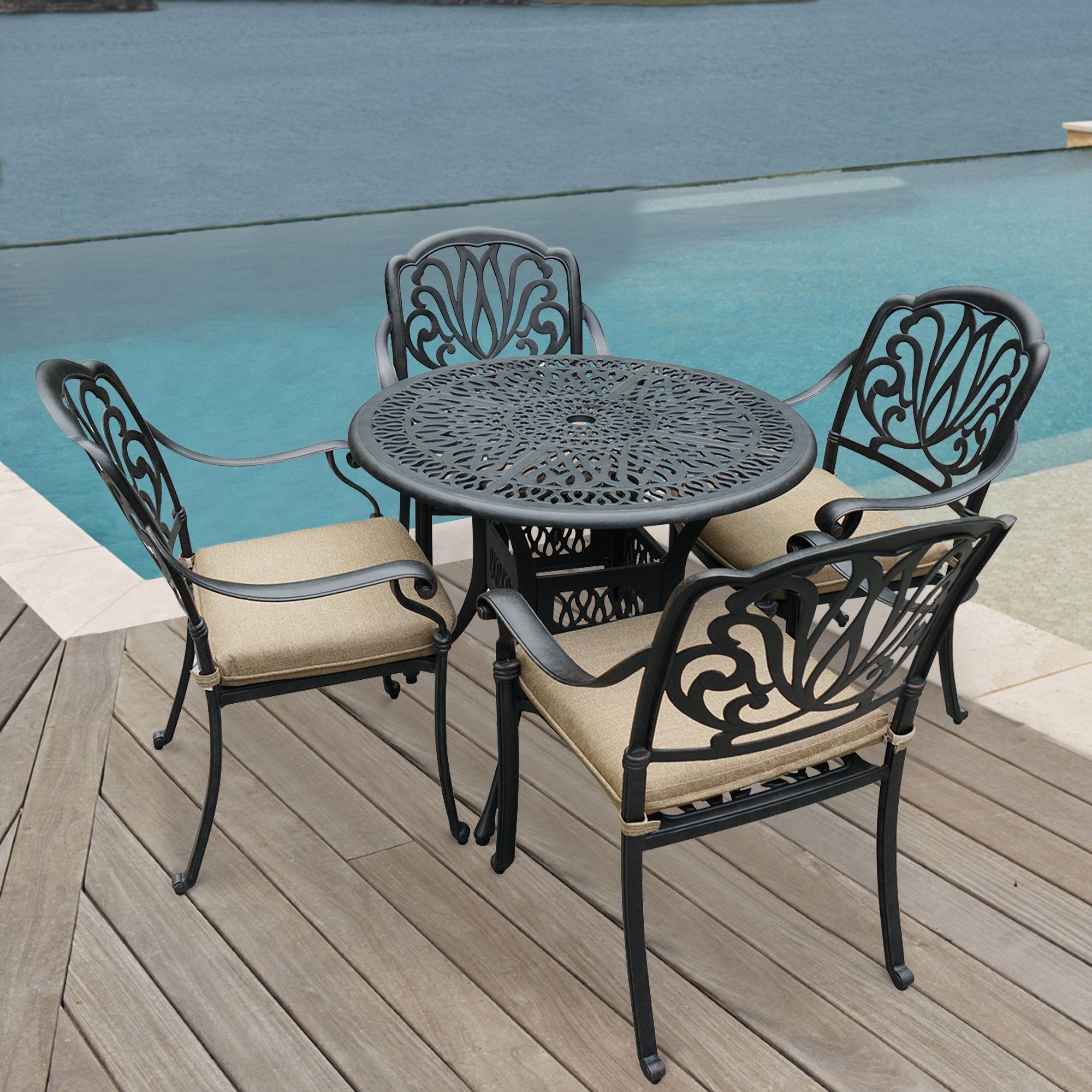 5-Piece Aluminum Outdoor Patio Dining Set with Beige Cushions-Boyel Living