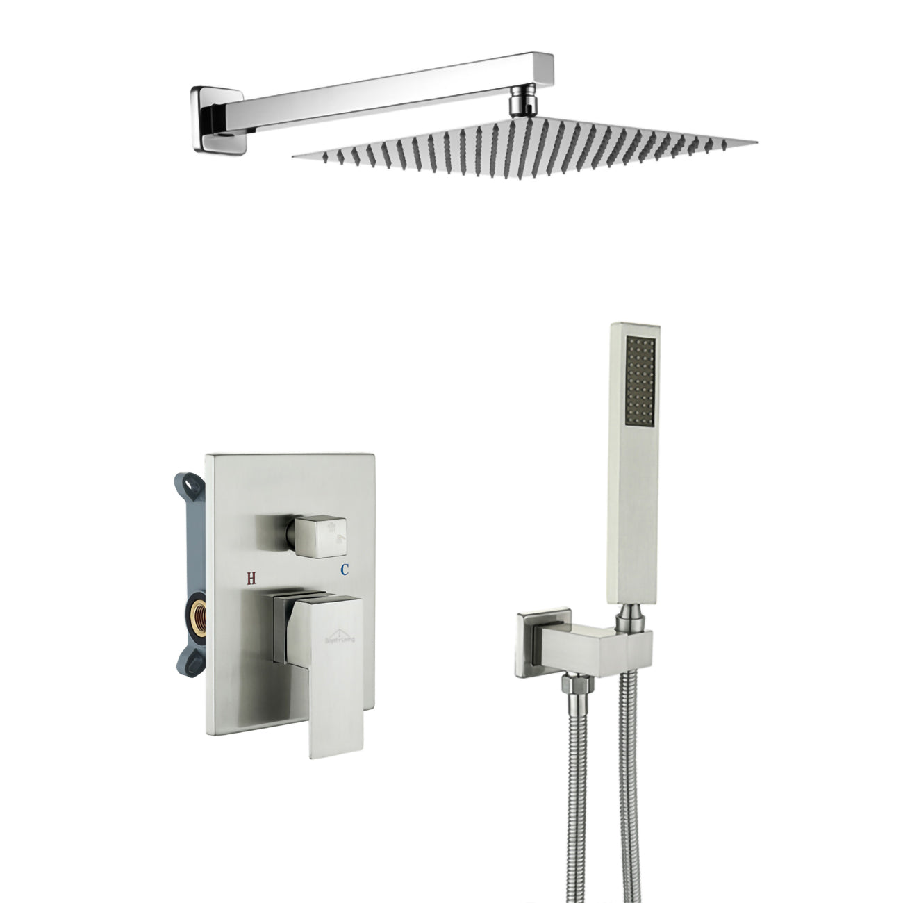 Boyel Living 10 in. Square Shower System with Hand-Shower in Brushed Nickel-Boyel Living