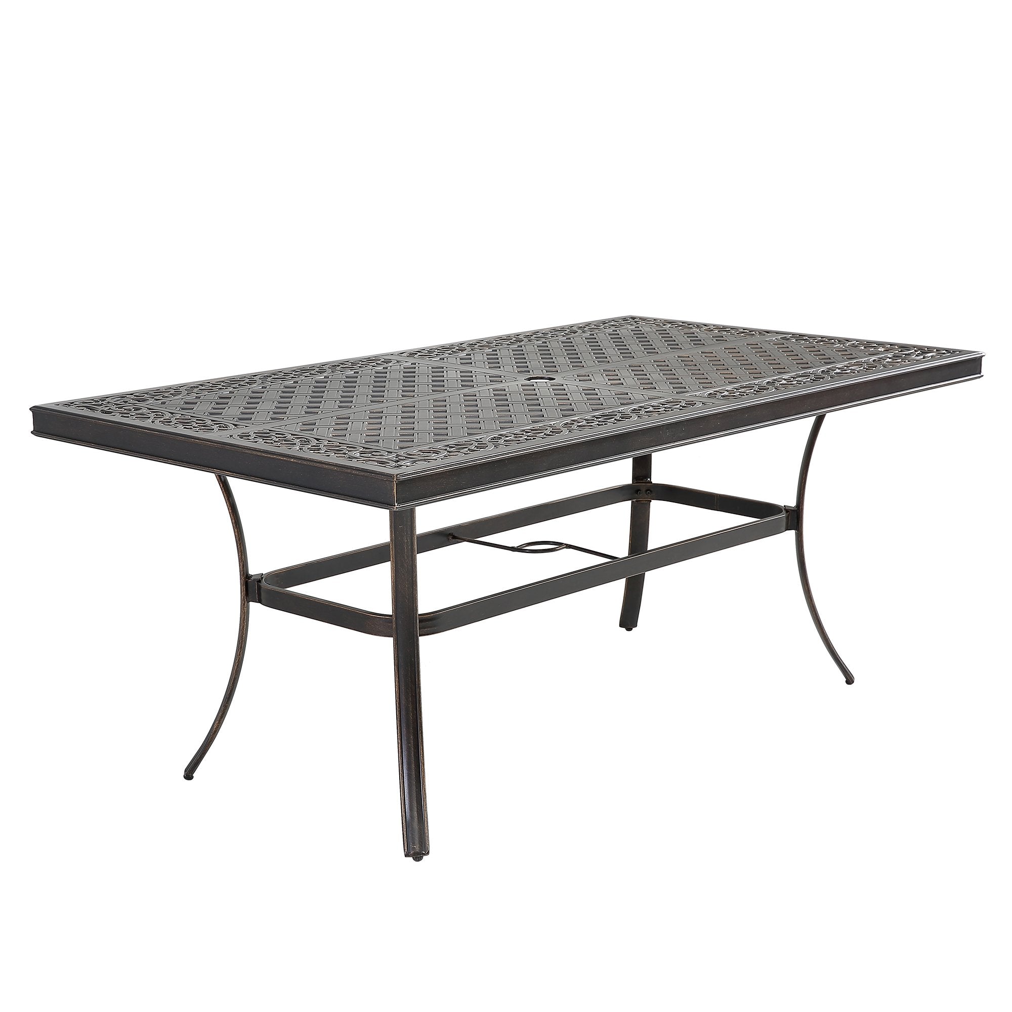 Patio rectangular cast aluminum dining table with umbrella hole-Boyel Living