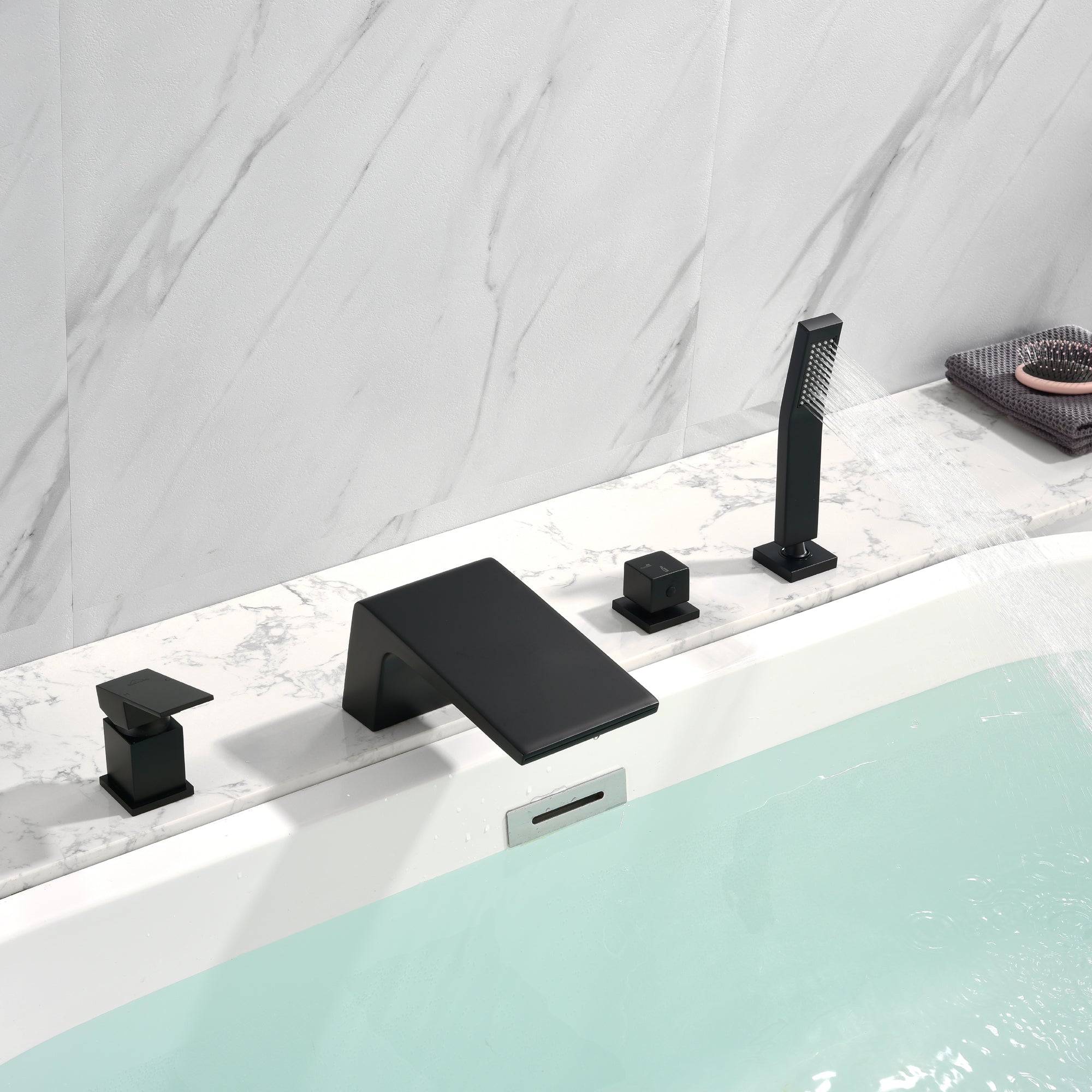 Boyel Living Tub Deck Mount Roman Bathtub Faucet with Hand Shower and Water Suply Hose-Boyel Living
