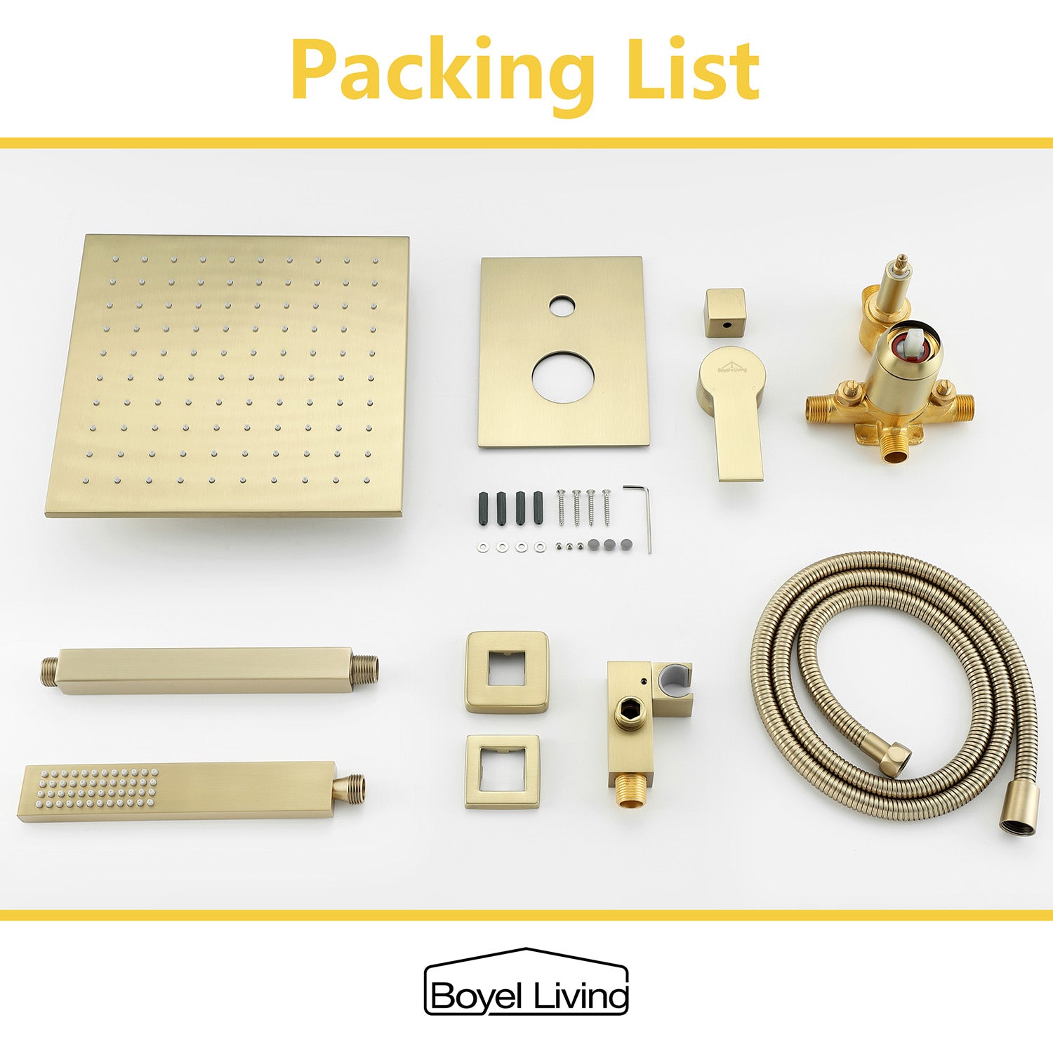 Boyel Living 10 in. Ceiling Mounted Dual Shower Heads with Rough-In Valve Body and Trim in Brushed Gold-Boyel Living