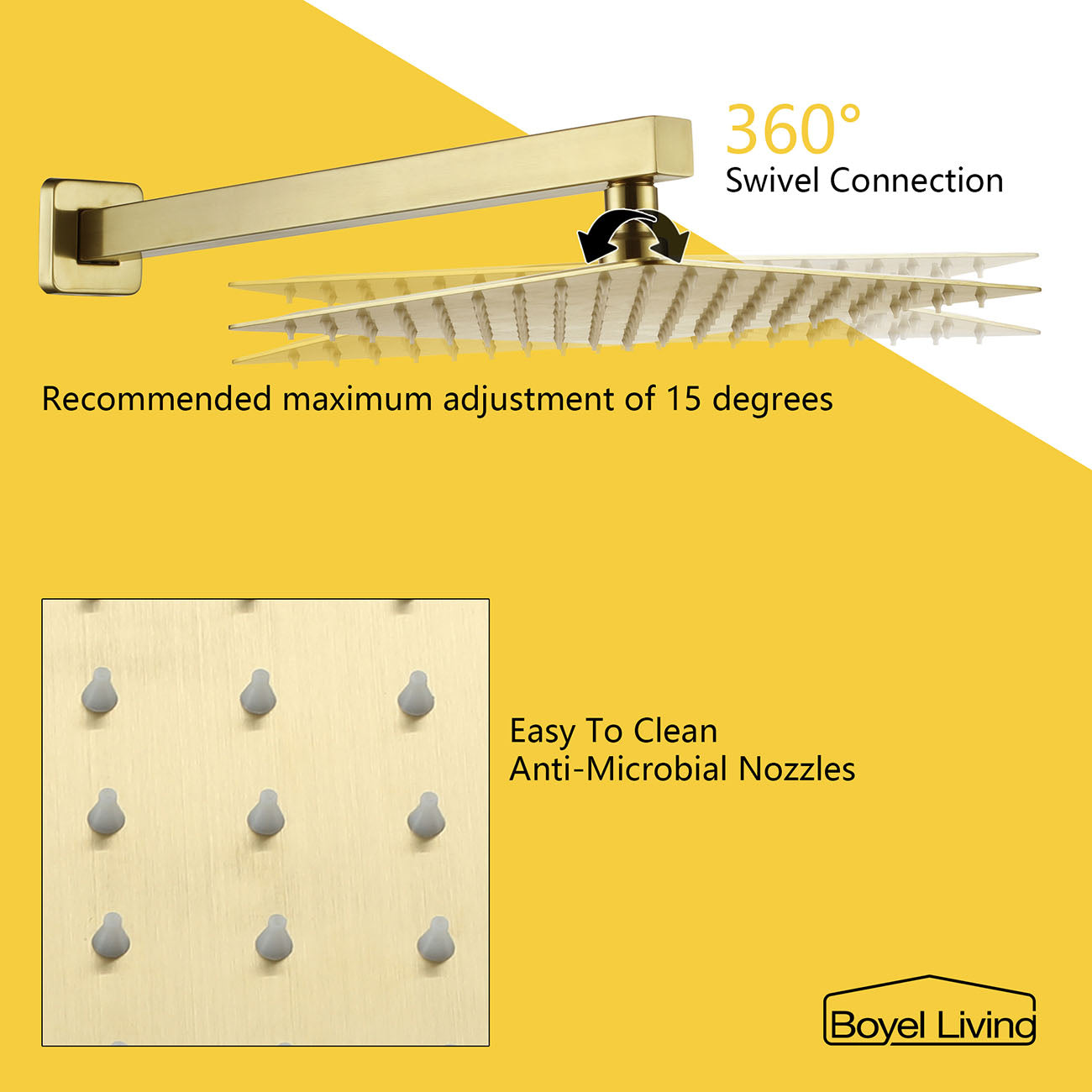 Boyel Living Wall Mounted Dual Shower Heads Set Rainfall Shower System with Easy to Clean Nozzles-Boyel Living