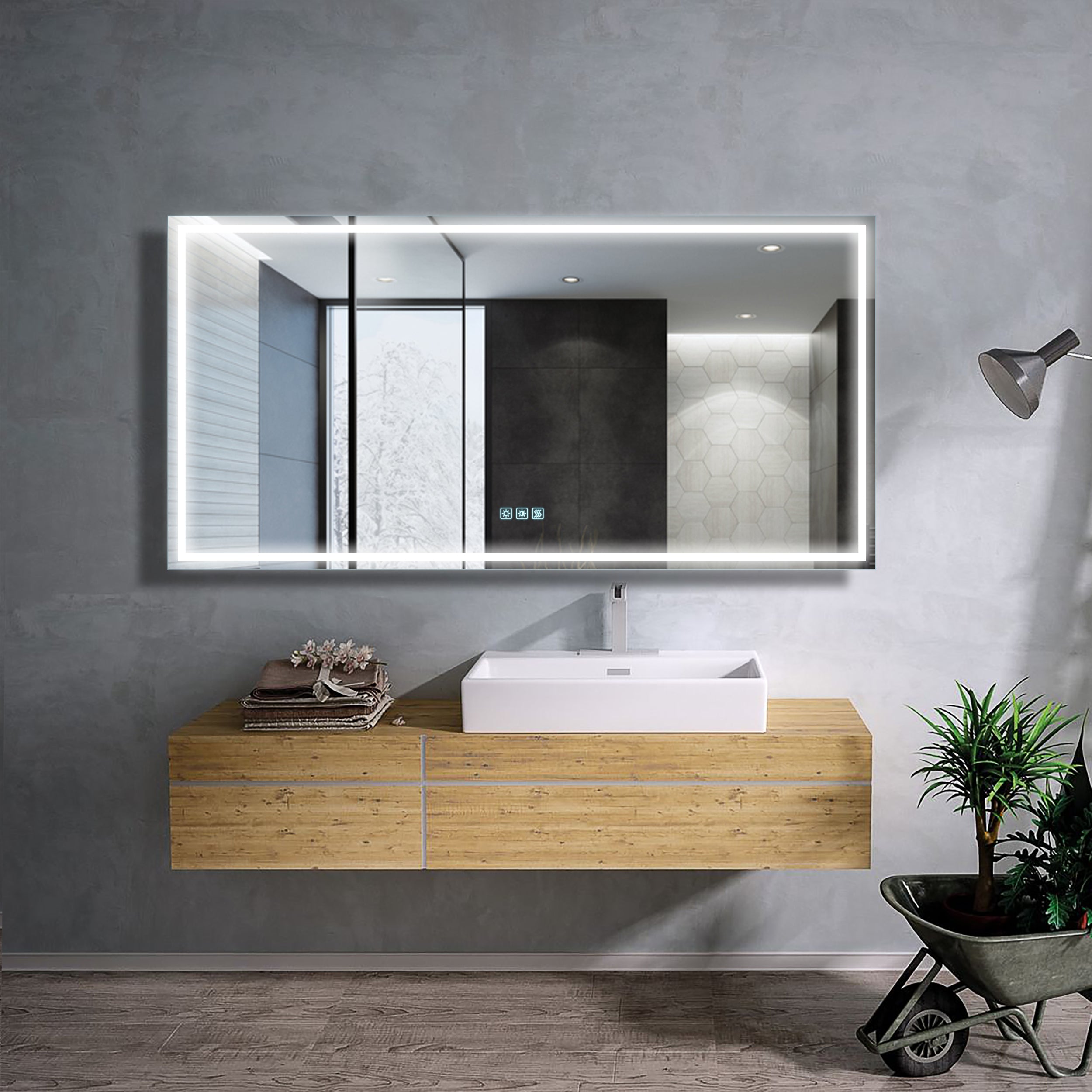 72 in. W x 36 in. H Frameless Rectangular LED Light Bathroom Vanity Mirror-Boyel Living
