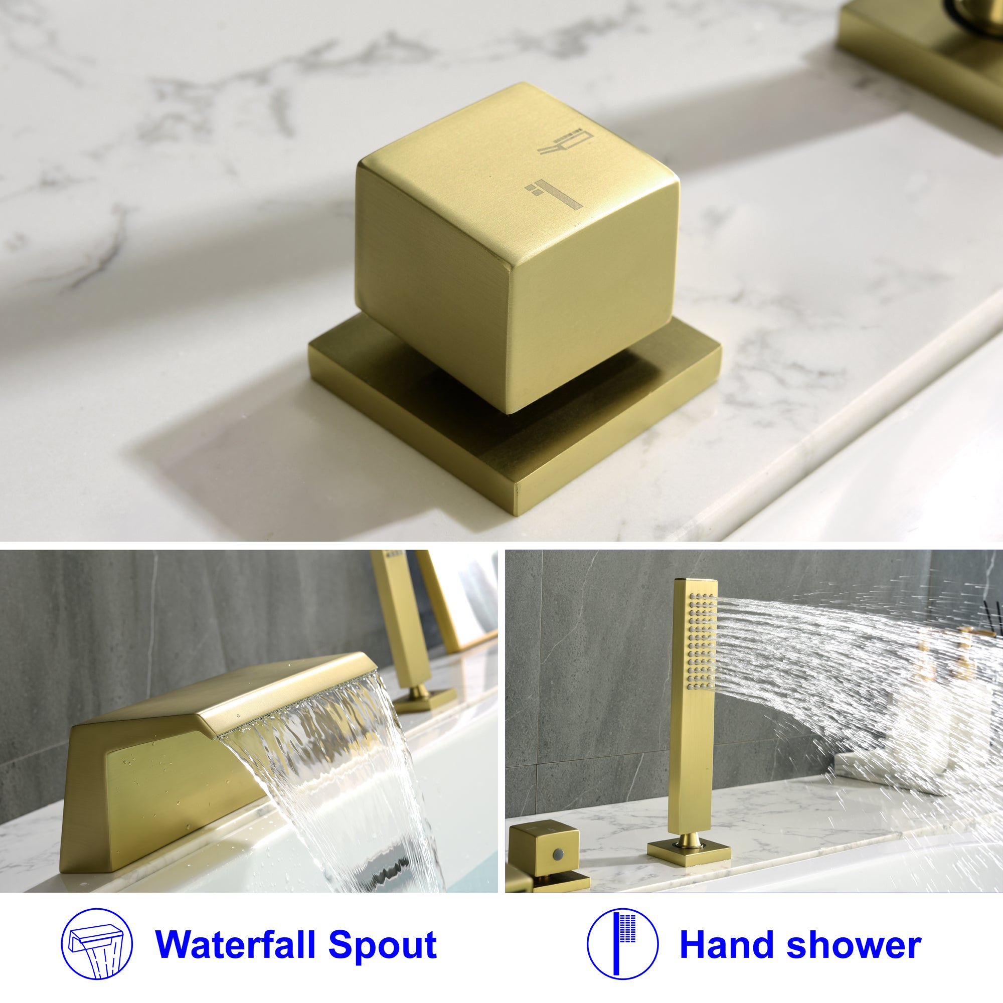 Boyel Living Bathtub Faucets Tub Deck Mount Roman Tub Faucet with Hand Shower and Water Suply Hose-Boyel Living