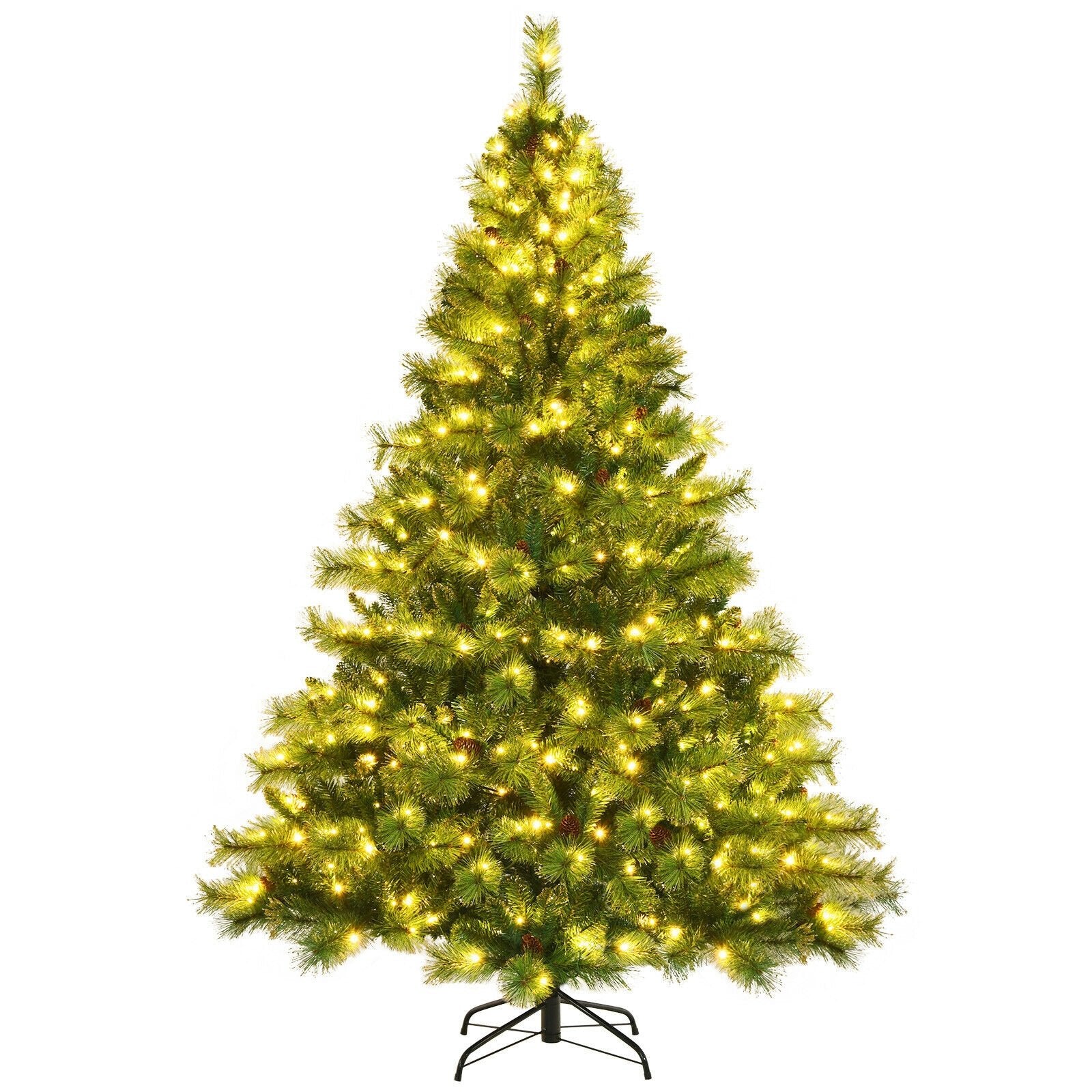 7 ft Pre-lit Hinged Christmas Tree wth Glitter Tips and Pine Cones-Boyel Living