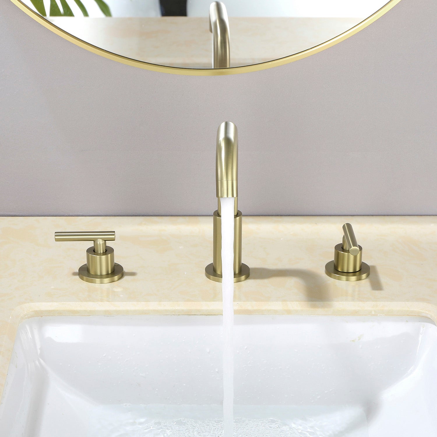 Boyel Living 8 in. Widespread 2-Handle Mid-Arc Bathroom Faucet with Valve and cUPC Water Supply Lines in Brushed Gold-Boyel Living