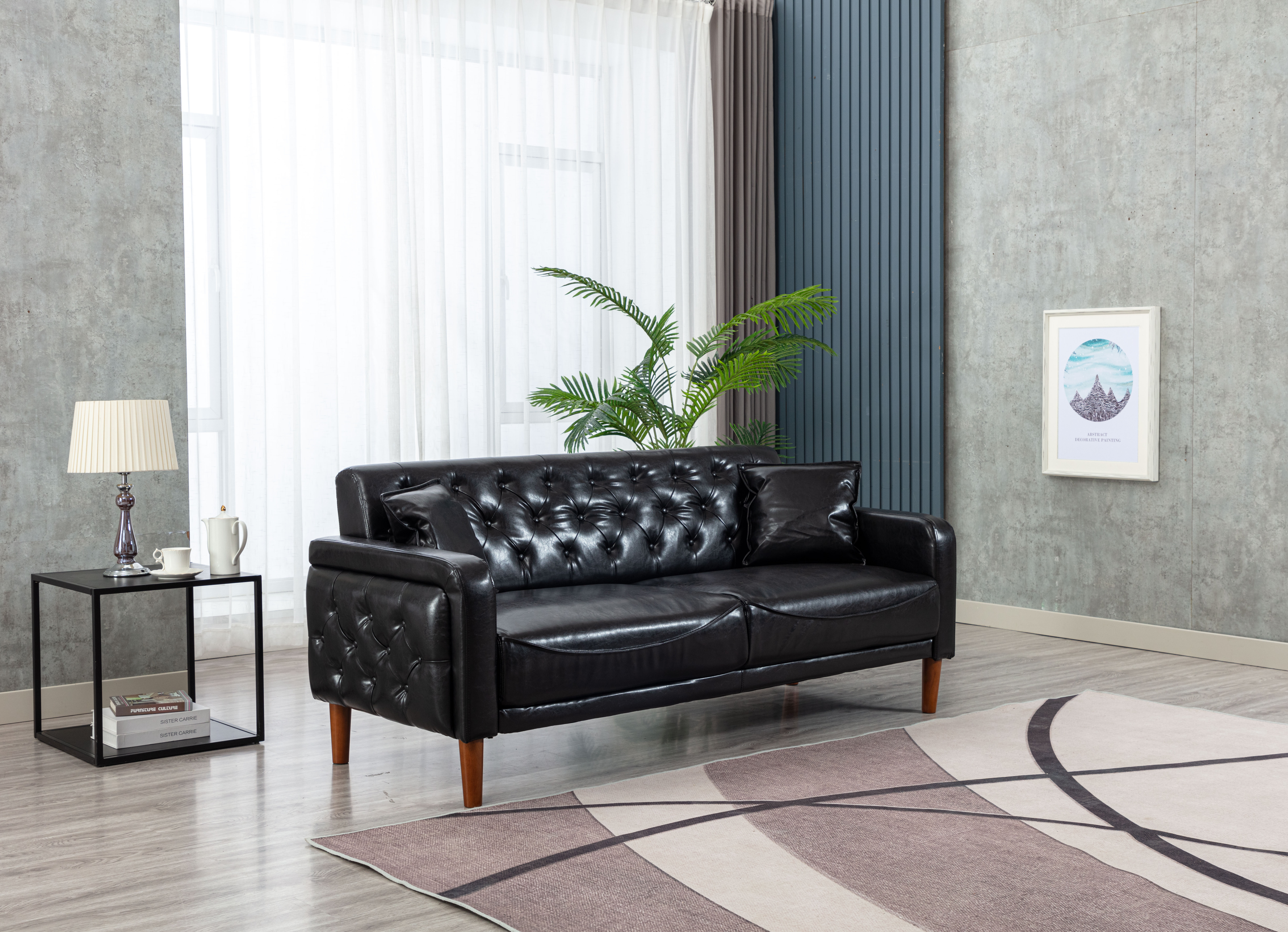 2047Black PU leather sofa bed-Boyel Living