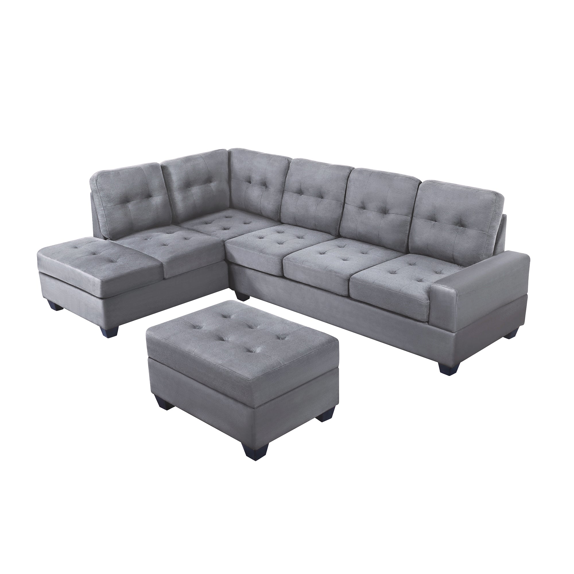 Sectional Sofa with Reversible Chaise Lounge, Storage Ottoman and Cup Holders-Boyel Living