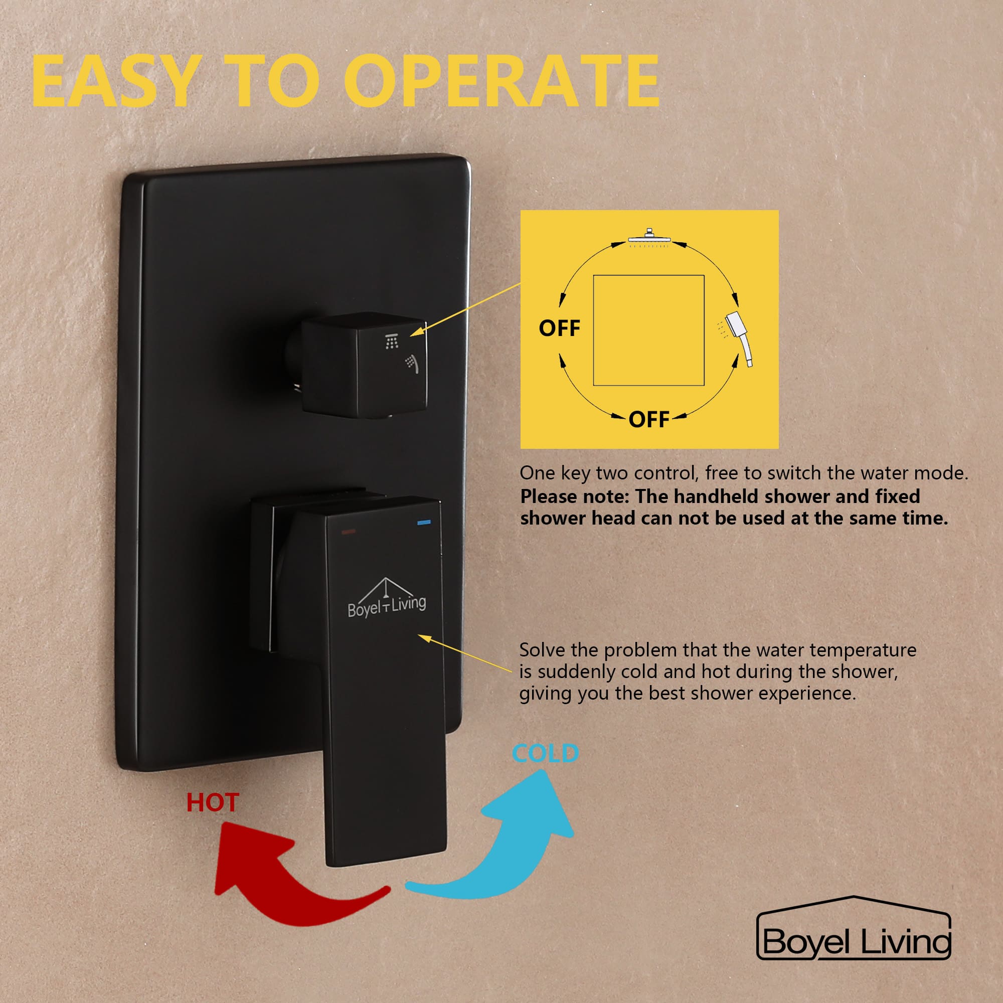 Boyel Living 10 in. 2.5 GPM Wall Mount Rain Dual Shower Heads Shower System in Brushed Nickel/Matte Black-Boyel Living