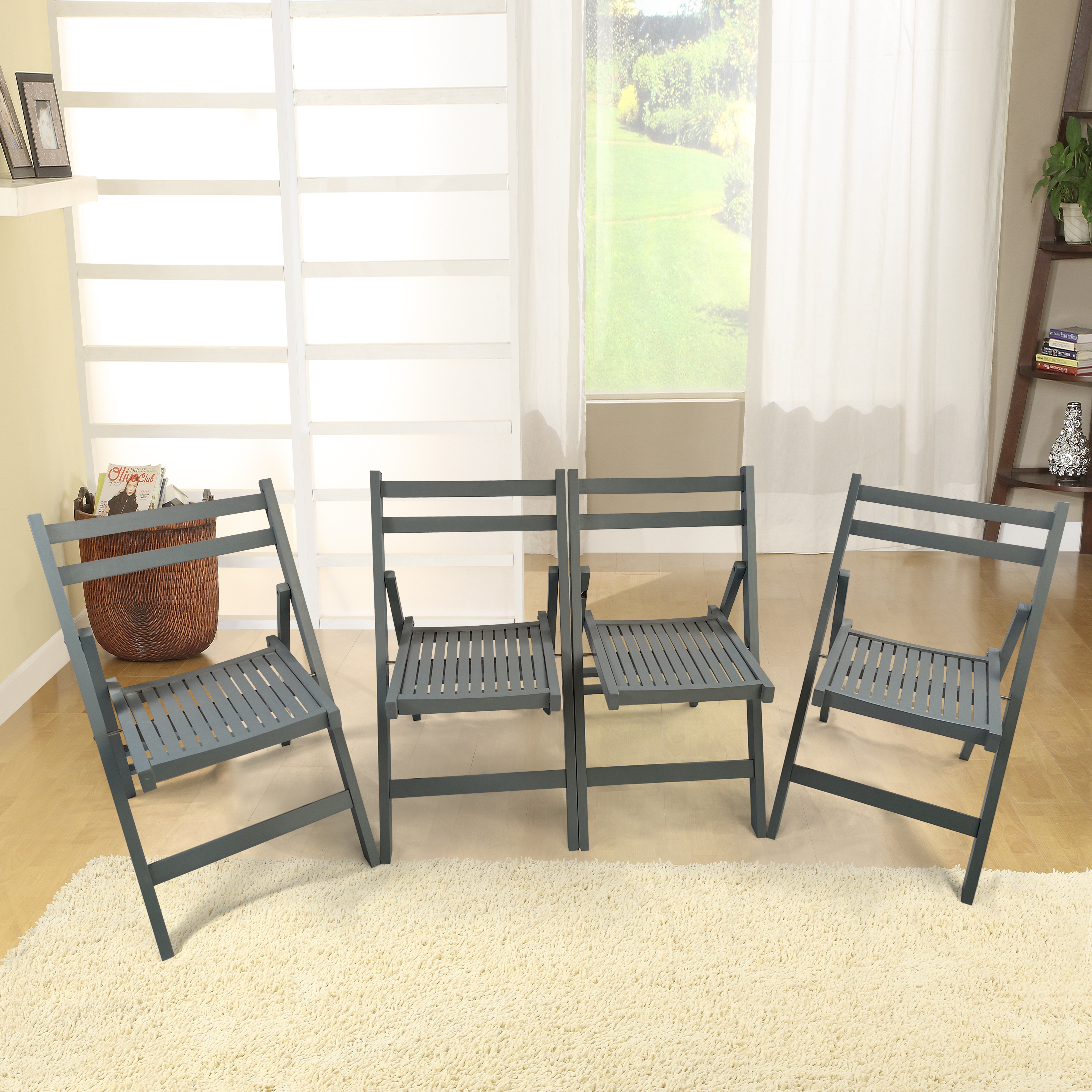 Furniture Slatted Wood Folding Special Event Chair - Gray, Set of 4 ，FOLDING CHAIR, FOLDABLE STYLE-Boyel Living