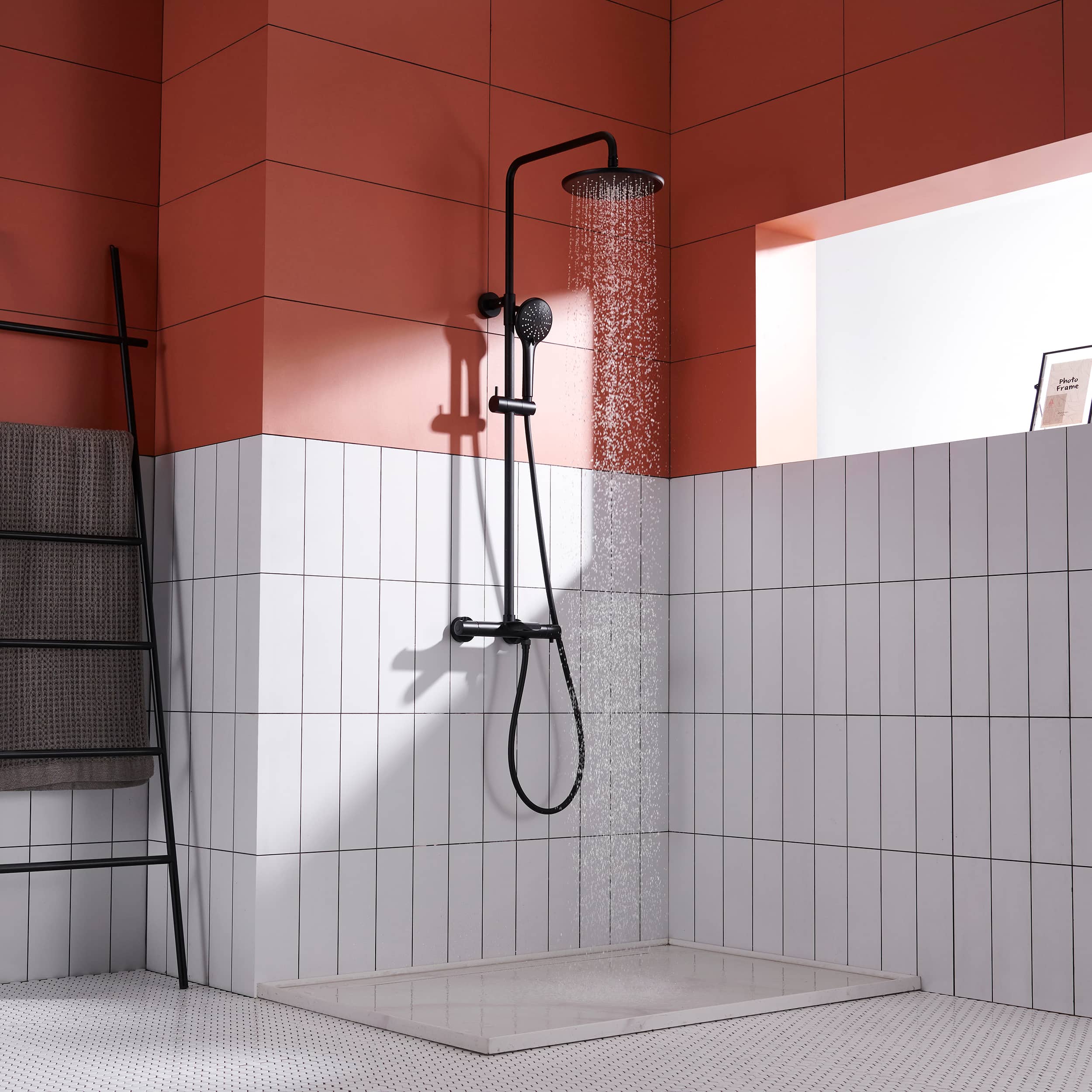 3 Function Wall Mount Round Thermostatic Rain Shower System with Tub Spout in Matte Black-Boyel Living