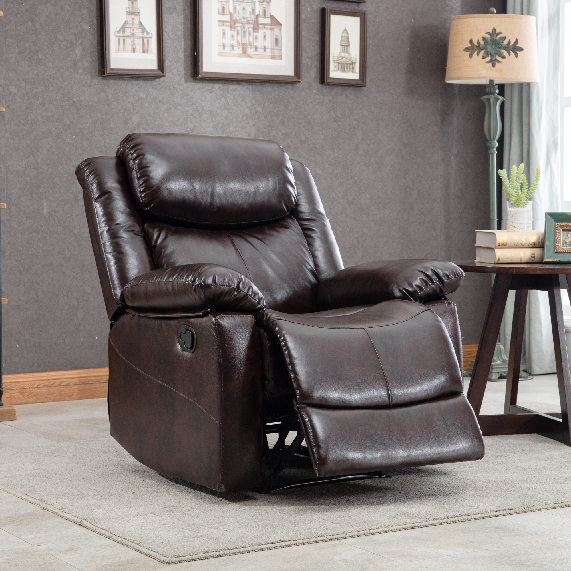 Orisfur. PU Leather Reclining Living Room Sofa, Manual Recliner Chair for Living Room （Recliner chair）-Boyel Living