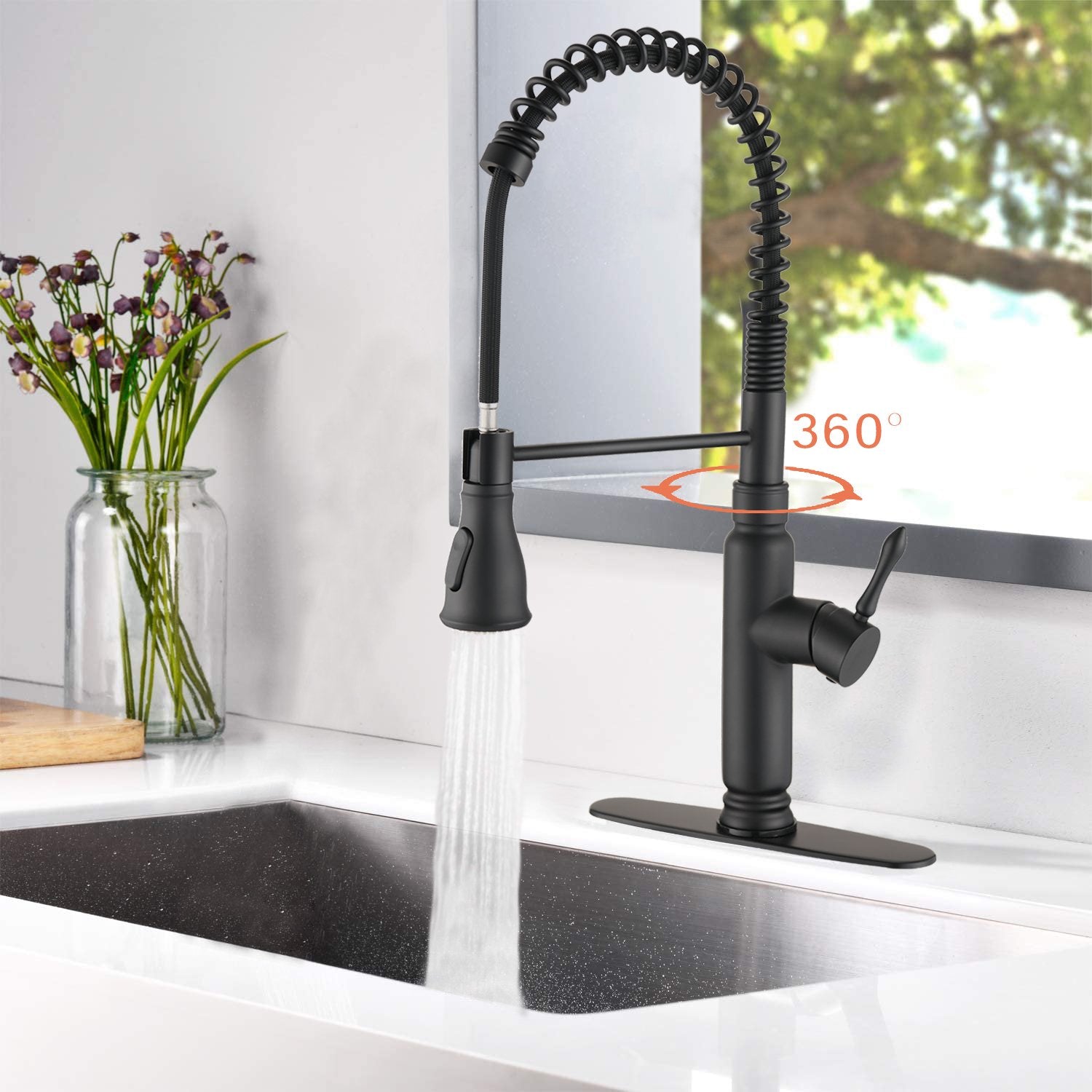 Touch Kitchen Faucet with Pull Down Sprayer in Matte Black-Boyel Living