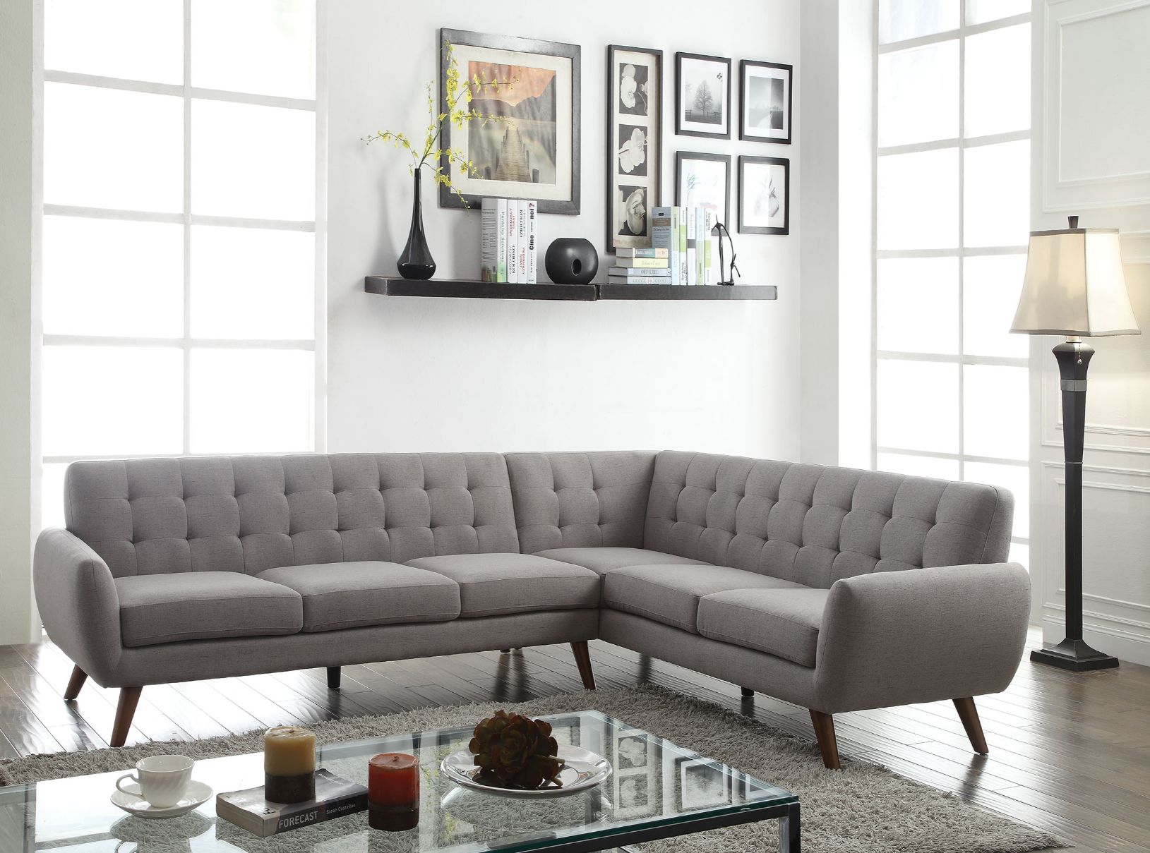 ACME Essick Sectional Sofa in Light Gray Linen-Boyel Living