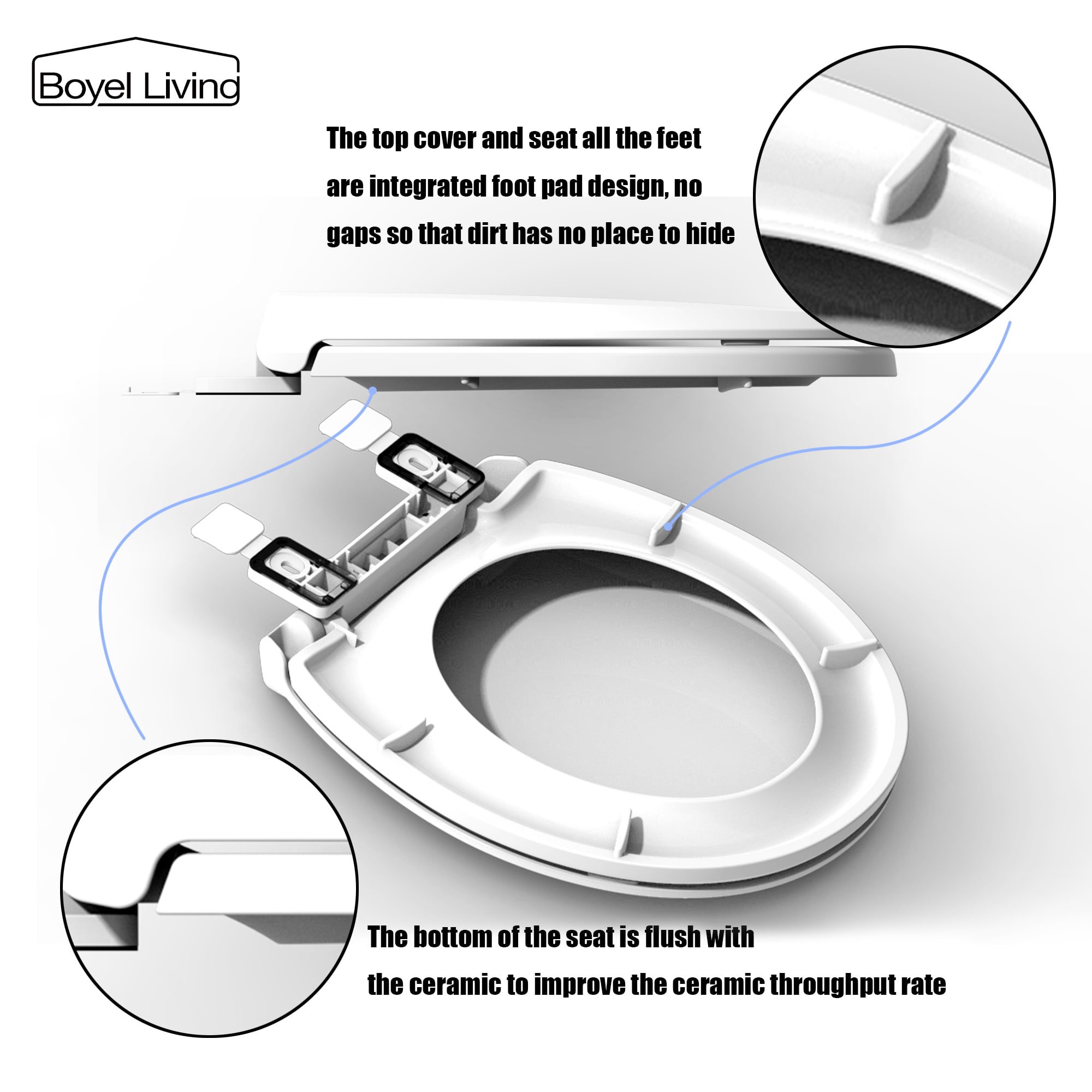 Slow Close Round Closed Front Toilet Seat in White-Boyel Living