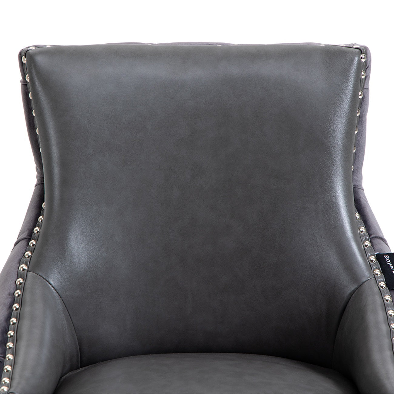 40 in. Gray Velvet+PU Fabric Nailhead Tufted Bar Stool with 4 Solid Wood Legs, Set of 2-Boyel Living