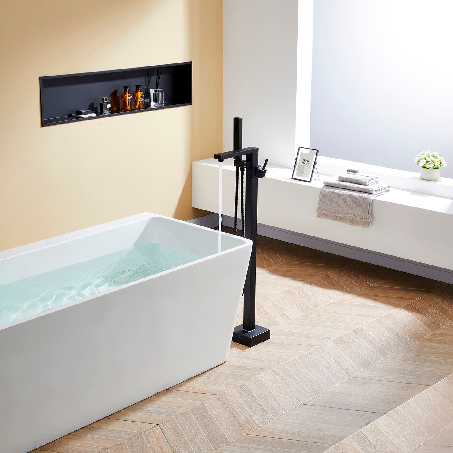 2-Handle Claw Foot Freestanding Tub Faucet with Handheld Shower in Matte Black-Boyel Living