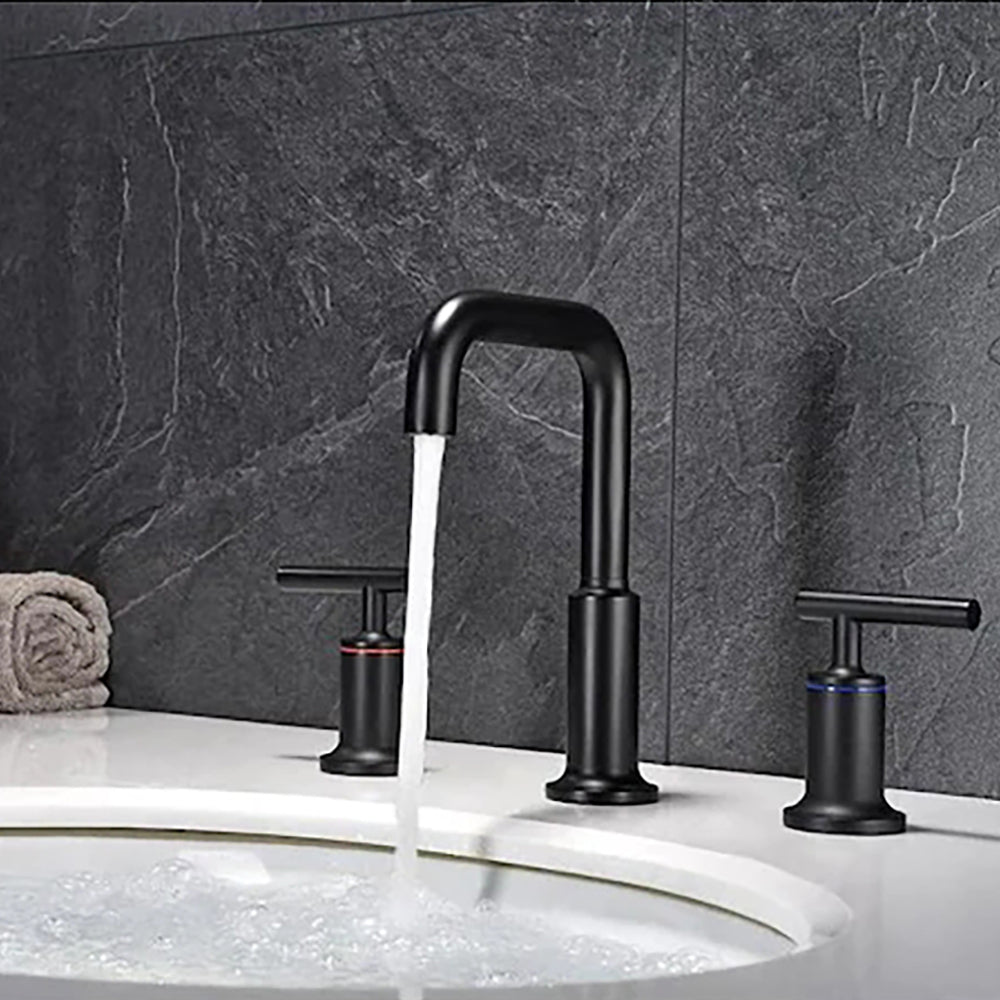 Matte Black Widespread Bathroom Sink Faucet with With CUPC Water Supply Hose and Cartridge-Boyel Living