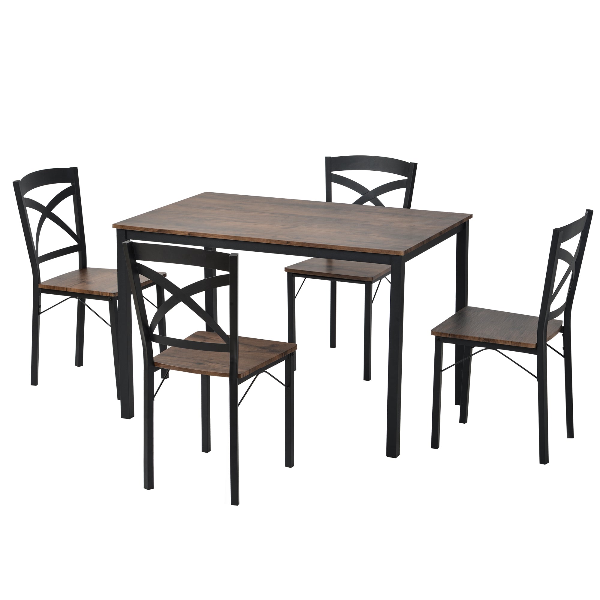 5-Piece Industrial Wooden Dining Set with Metal Frame and 4 Ergonomic Chairs-Boyel Living