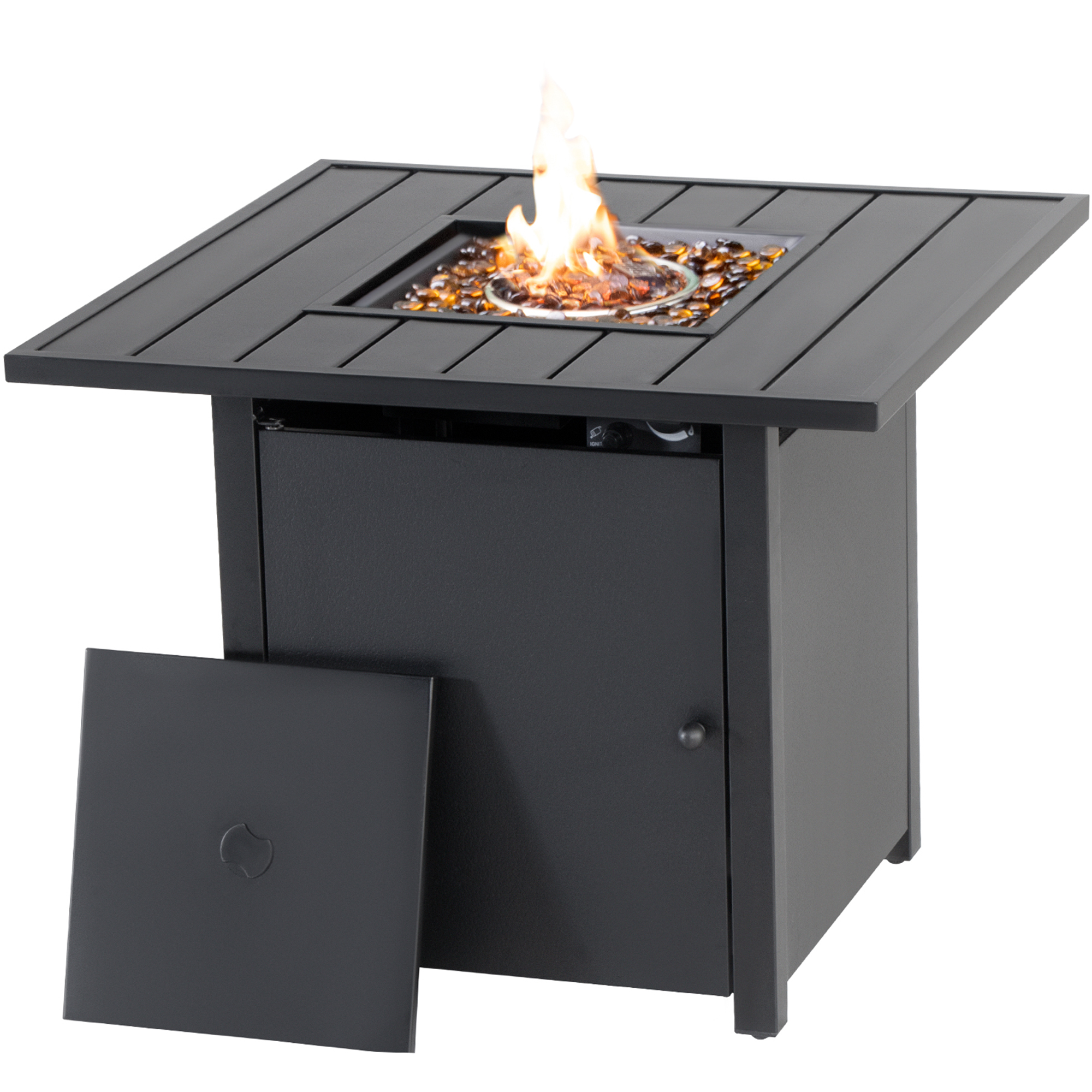 2022 LAUSAINT HOME 28 Inch Gas Propane Fire Pit Table,40000BTU Outdoor Auto-Ignition Fire Table,CSA Certification Patio Table with Lid for Backyard, Garden, Camping,Courtyard,Deck (Square-28 inch)-Boyel Living